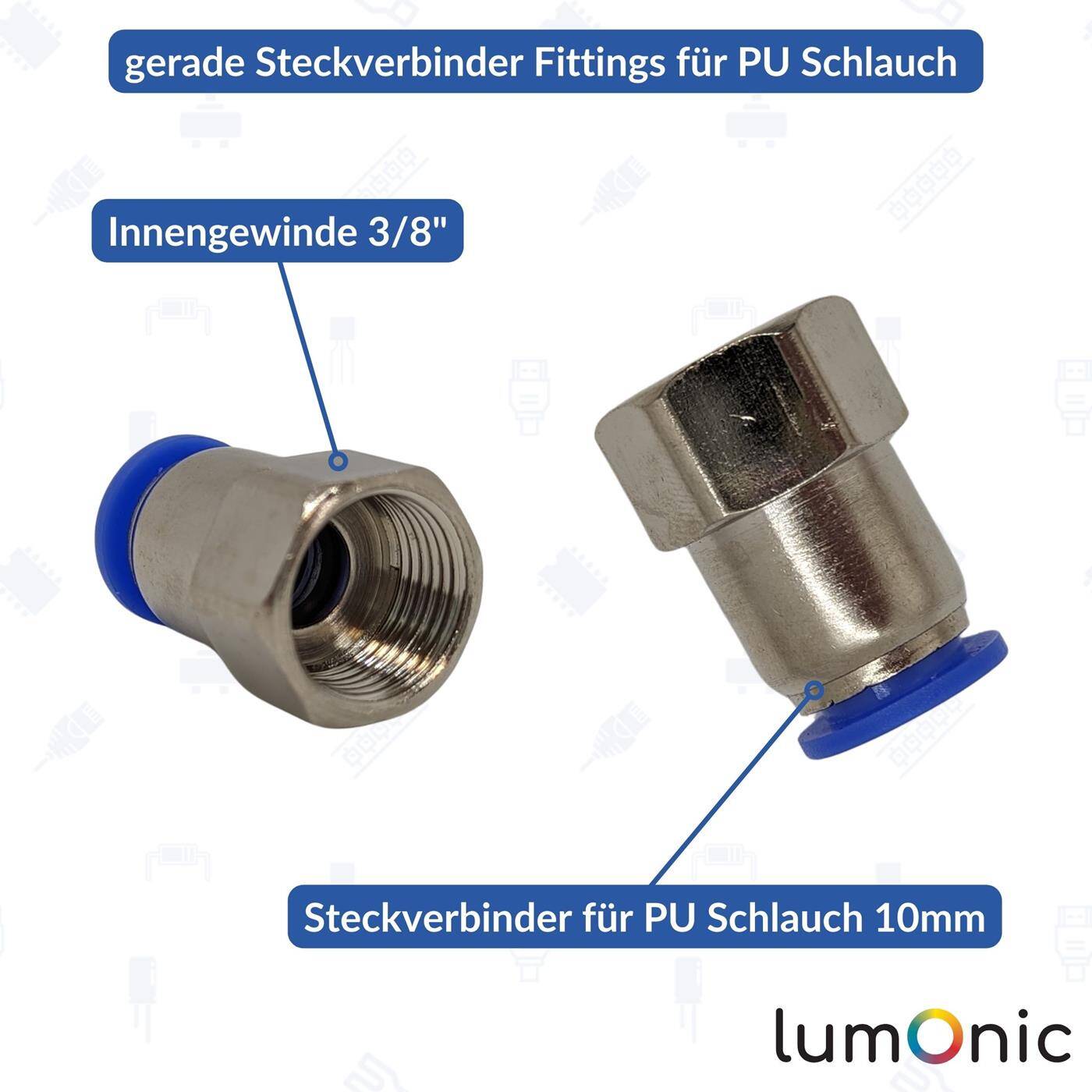 PU Schlauch Steckverbinder Fitting mit Innengewinde 10mm*3/8Zoll gerade Schnellverschluss pneumatischer Steckverbinder Schlauchverbinder Druckluft & Automatisierung