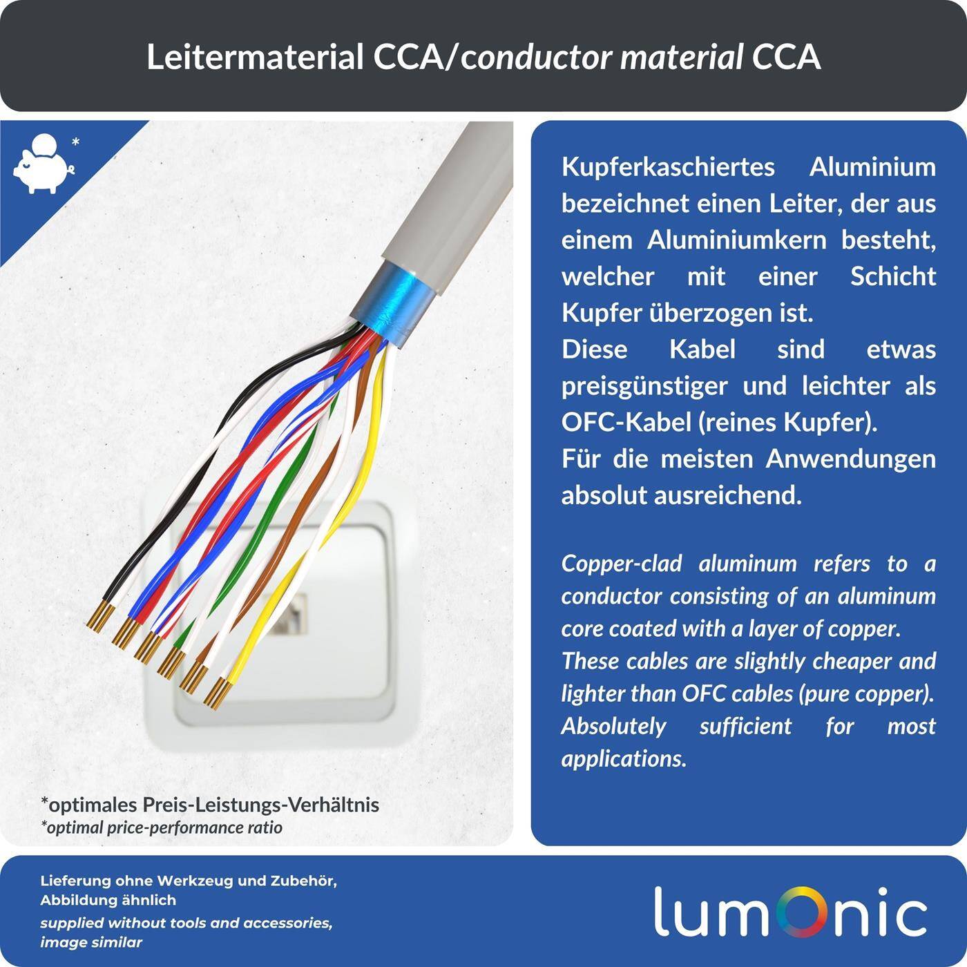 Lumonic Telefonkabel JYSTY grau auf Holzrolle | 6x2x0,6mm CCA | 200m | farbcodiert & geschirmt | Metermarkierung | Fernmeldekabel, Telefonanschlusskabel