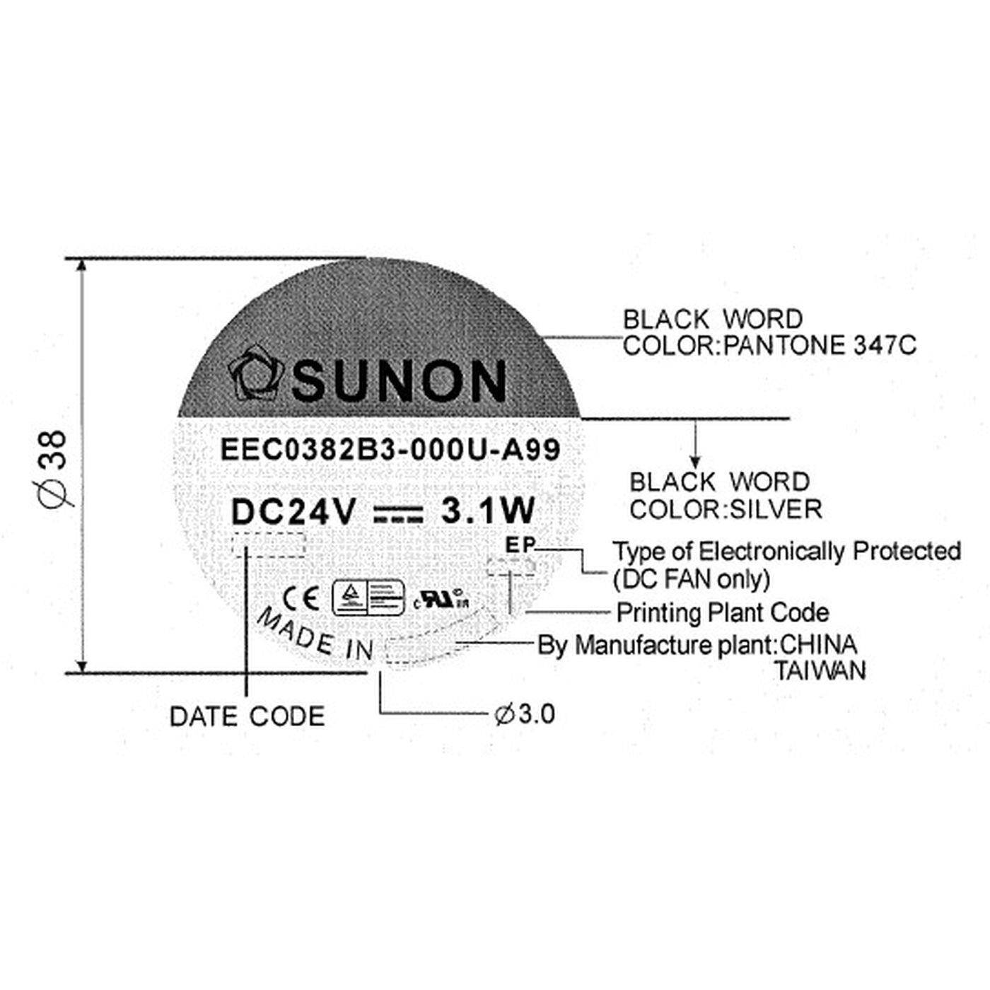 Lüfter 24V DC 3,1W 120x120x38mm 157,9m³/h 2100U/Min 157,9m³/h Sunon EEC0382B3-A99