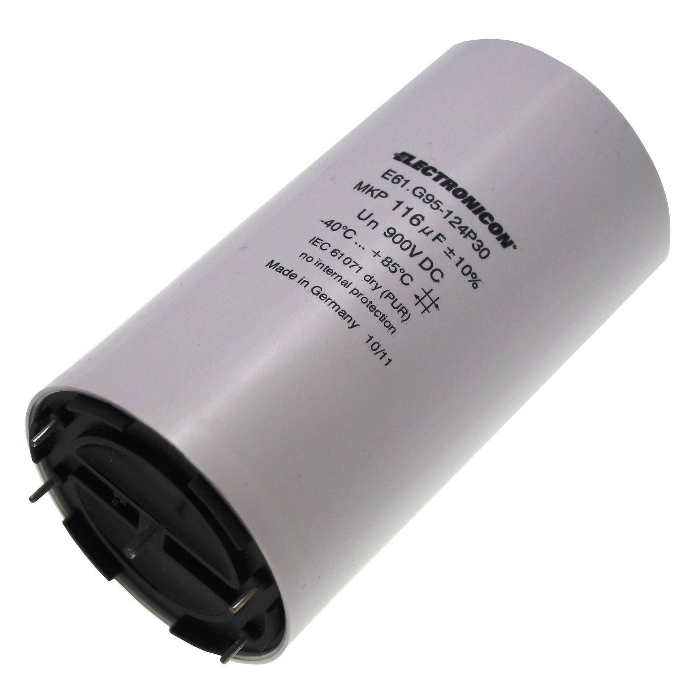 Electronicon MKP Folien Kondensator | 116µF 900V DC I 2-Pin Anschluss I Schraubanschluss I 116uF, 116000nF I Kondensator für Frequenzweichen von Lautsprechern oder zur Entstörung von elektrischen Geräten