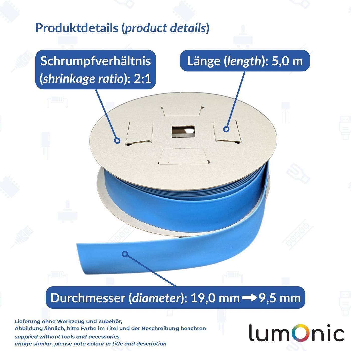 Lumonic 5m Schrumpfschlauch Box 2:1 Rot - Hier von: 19mm auf 9,5mm - Dickwandiger Schrumfpschlauch in verschiedenen Größen