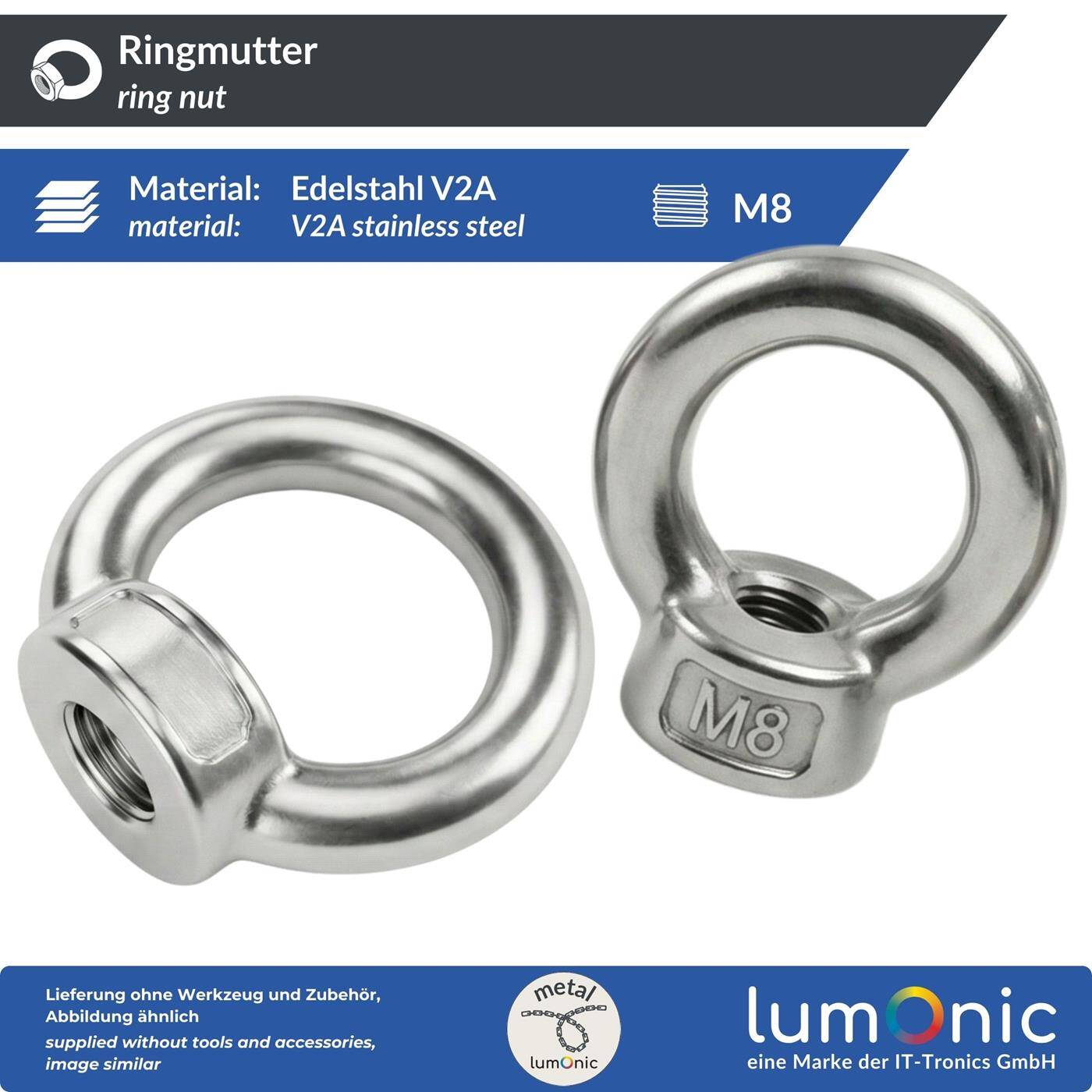 Ring nut V2A stainless steel M8  Eyelet nut for hammock awning pavilion chains