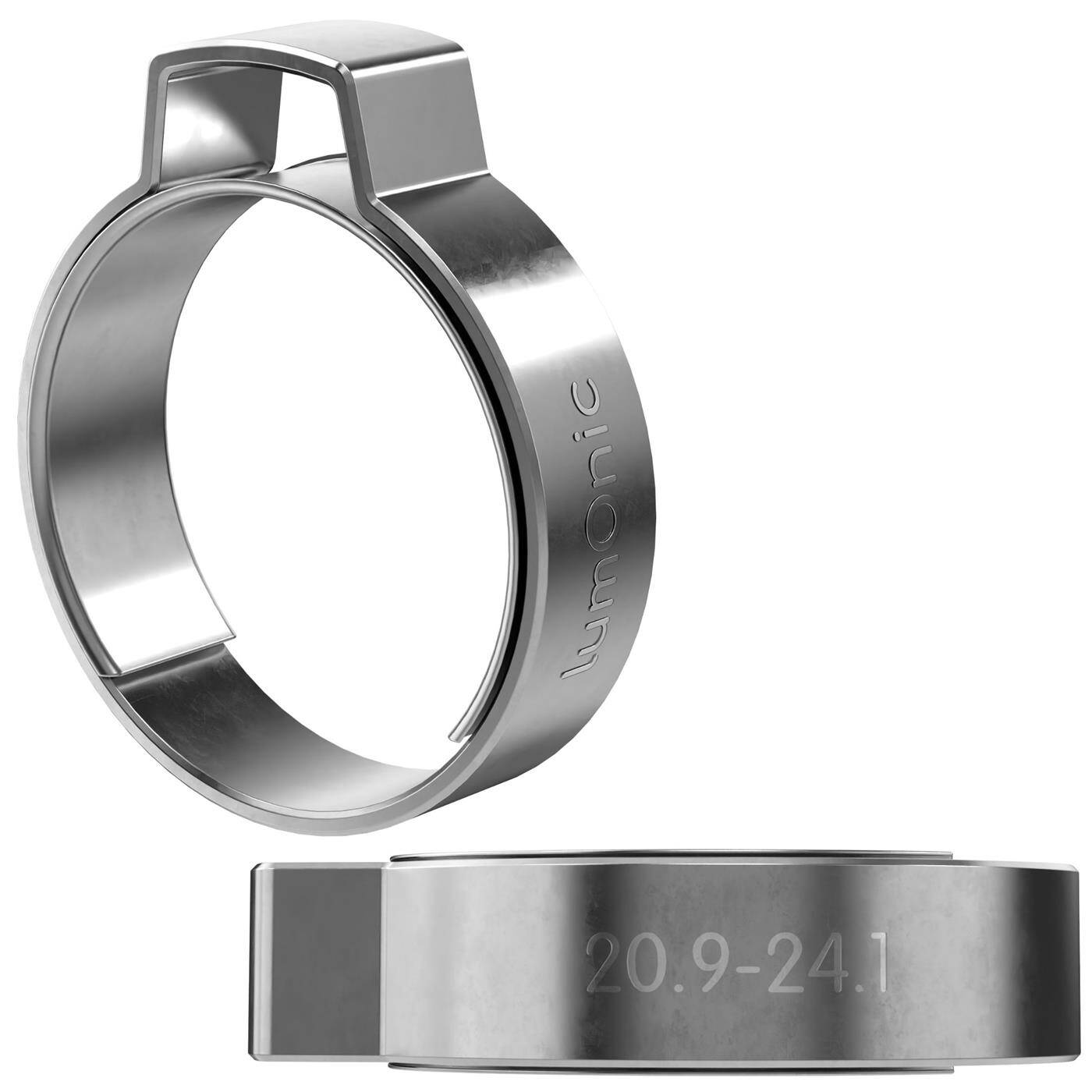 Lumonic I 2x 1-ear clip 20,9-24,1mm I V2A Stainless steel I Single ear clip I Hose clamp I for Compressed air, Pipe systems, Garden, CAR