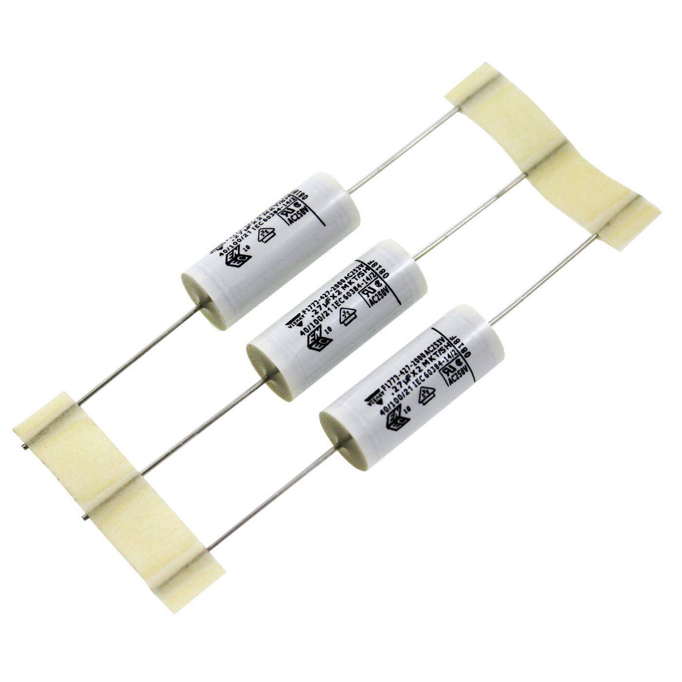 Vishay MKT Foil Capacitor | 0,27µF 253V AC I 2 connection cables I 2-Pin I 0,27uF, 270nF I EMC capacitor I Capacitor against flickering | for household appliances, power tools, building technology, industrial applications, LED
