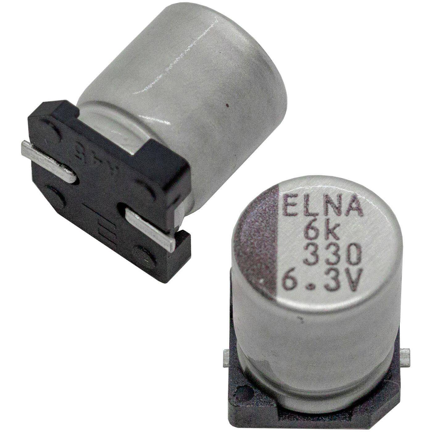 SMD Elko Capacitor 330µF 6,3V | Electrolytic capacitor up to a temperature of 105°C | 5,7x8mm | 330uF RVH-6V331MG10Y-RR2 Elna