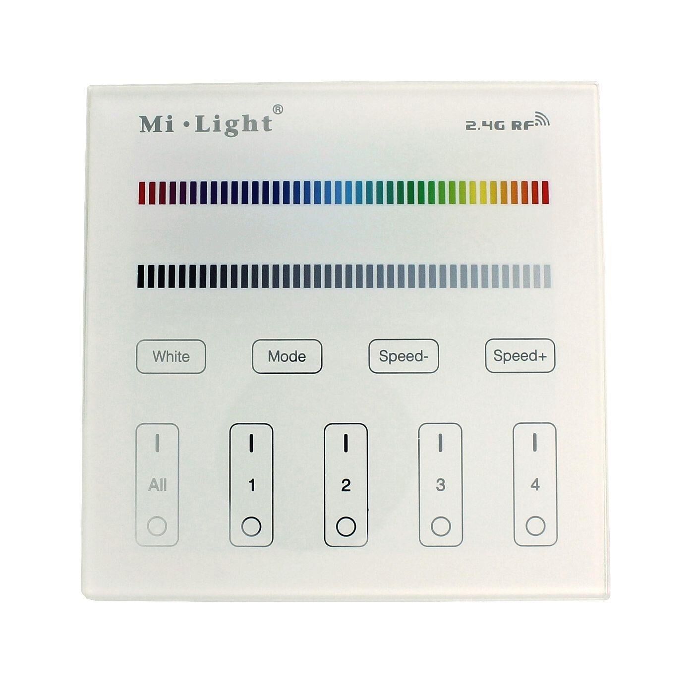 MiLight MiBoxer RGB RGBW LED 4-Zone Wall Touch Panel Controller 230V for colour changing strips 4-Pin + 5-Pin