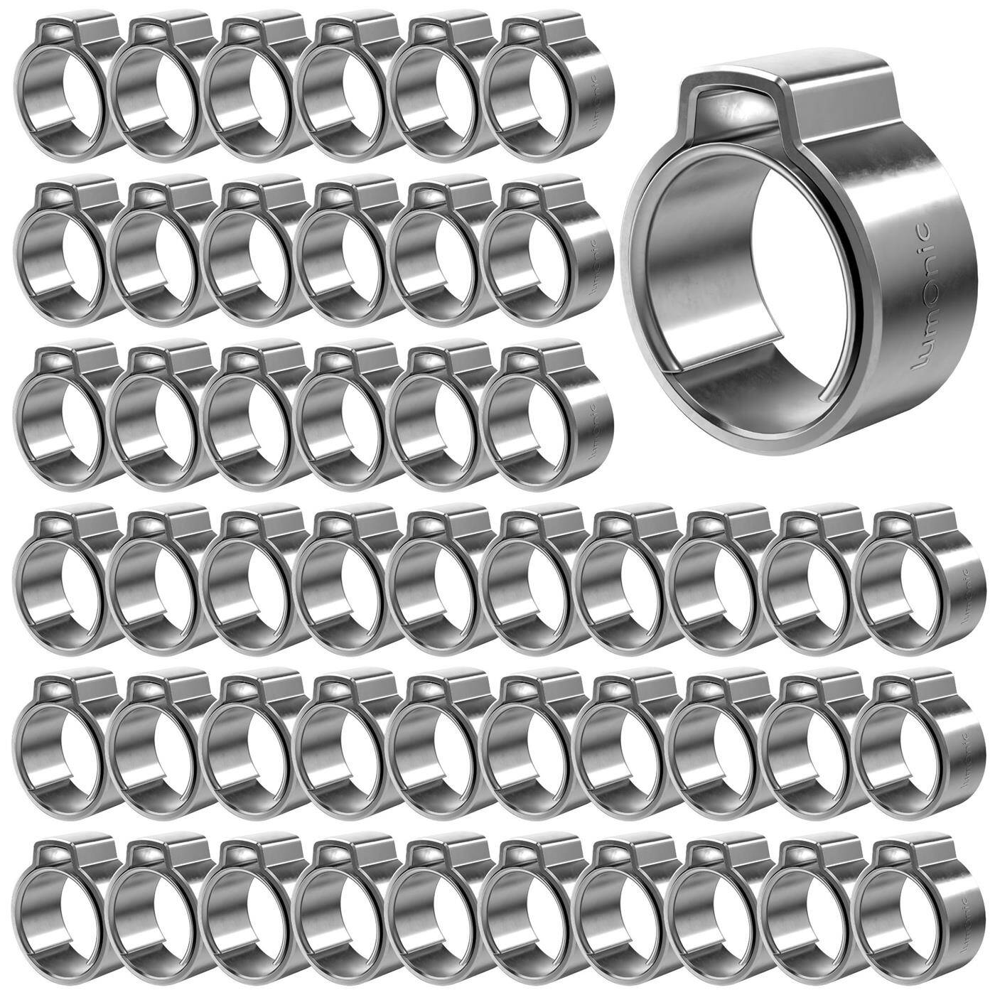 Lumonic I 50x 1-ear clip 9,8-12,3mm I V2A Stainless steel I Single ear clip I Hose clamp I for Compressed air, Pipe systems, Garden, CAR