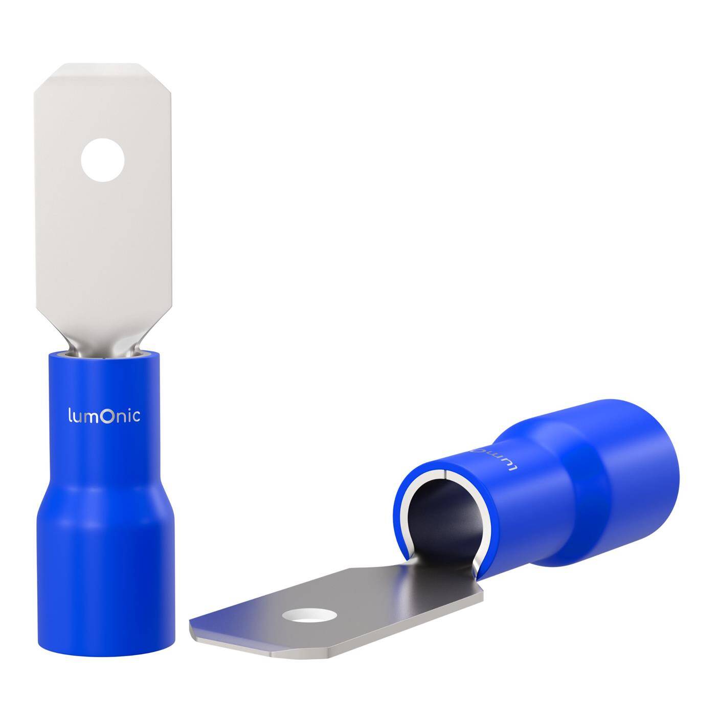 Lumonic 25x Flat plug 1,5-2,5mm²  | for blade receptacle 0,8 x 4,8mm | Partially insulated | Cable connector without soldering | Tin-plated brass | Automotive, mechanical engineering