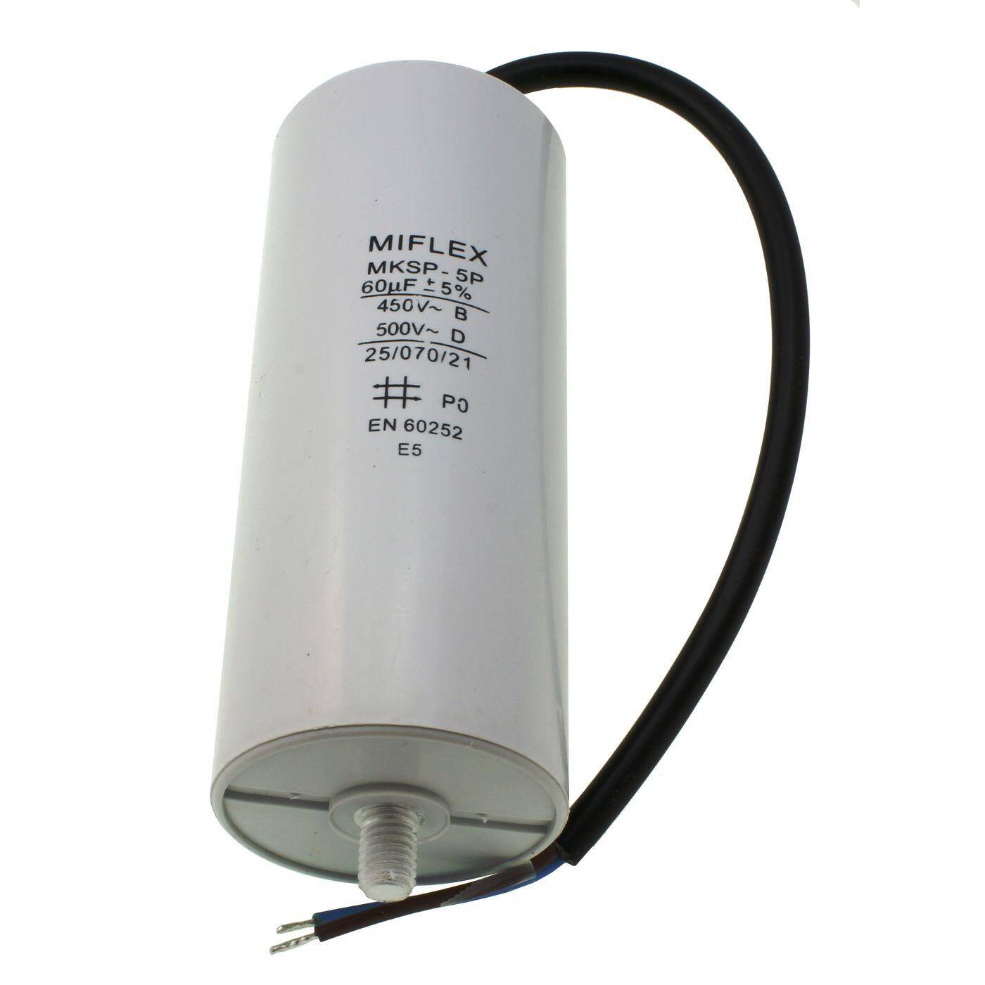 Anlaufkondensator Motorkondensator 60µF 450V 50x119mm Kabel 25cm Miflex 60uF