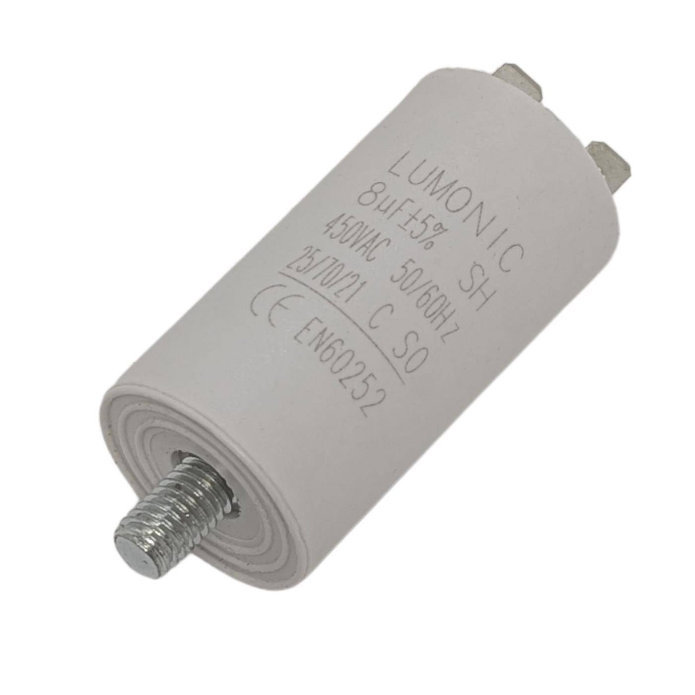 Anlaufkondensator mit Stecker 6,3x0,8mm 8µF 450V 30x60mm 8uF Motorkondensator mit Kunststoffgehäuse