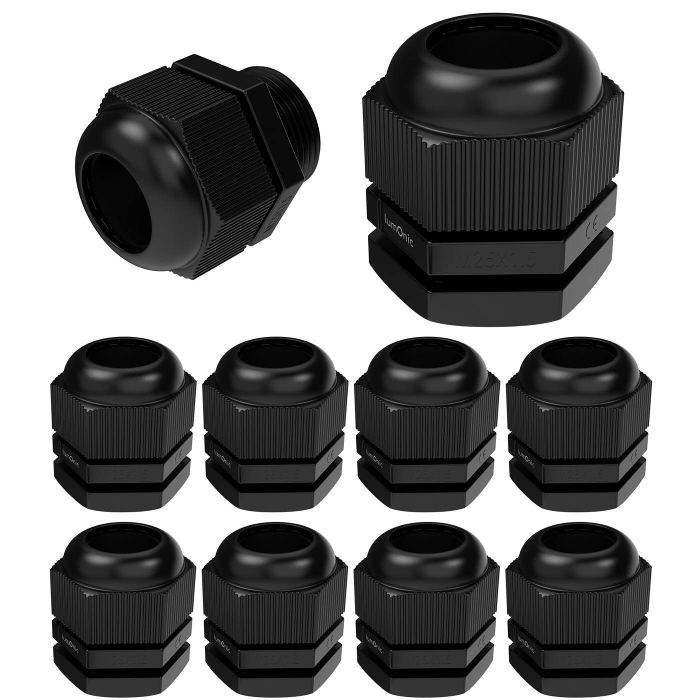 Lumonic 10x Kabelverschraubung M25 PG16 IP67 metrisch d9-17mm I Kabeldurchführung wasserdicht in schwarz I Verschraubungen, Schlauchdurchführung M25 PG16