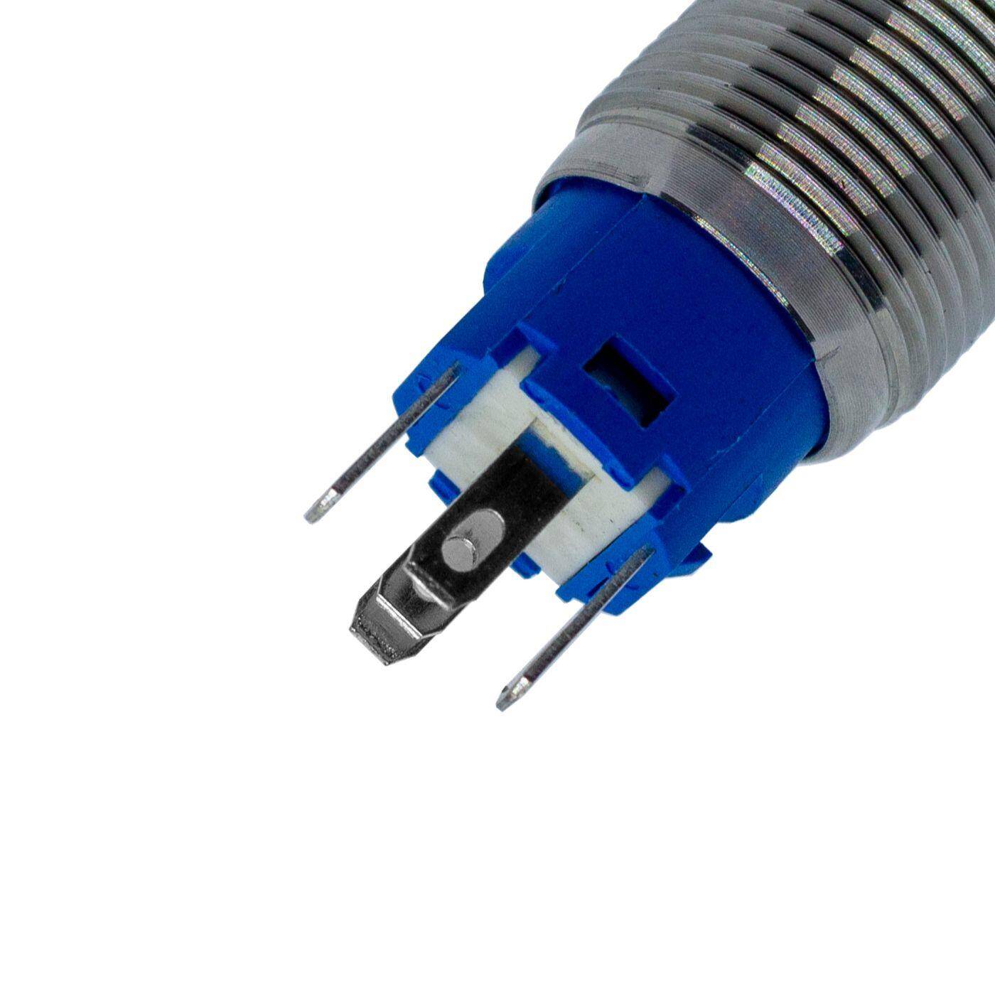 Edelstahl Druckschalter Flach Ø16mm Ring LED Blau IP65 2,8x0,5mm Pins 250V 3A Vandalismussicher