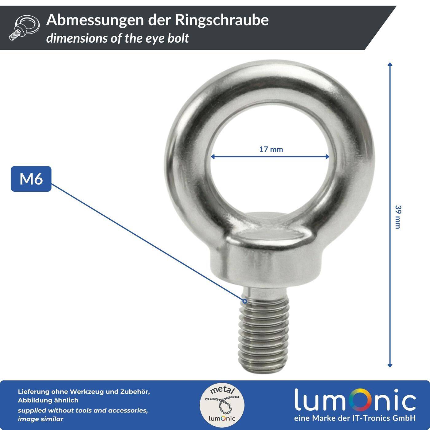 Lumonic Eyebolt V2A stainless steel | M6 |  | Eye bolt for hammock, awning, pavilion, chains