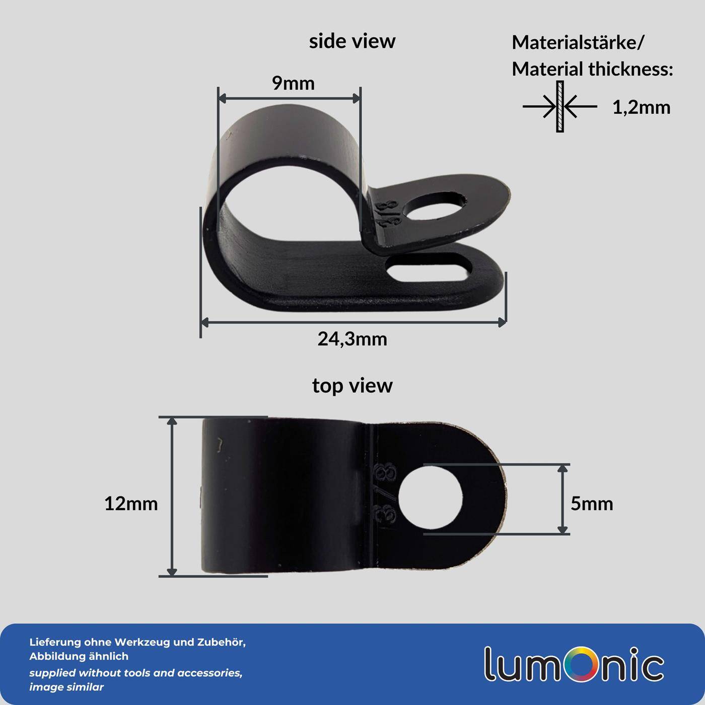 100x P-Clip für Kabel 9mm schwarz Nylon Kabelschelle Kabelhalter Chassisklemmen