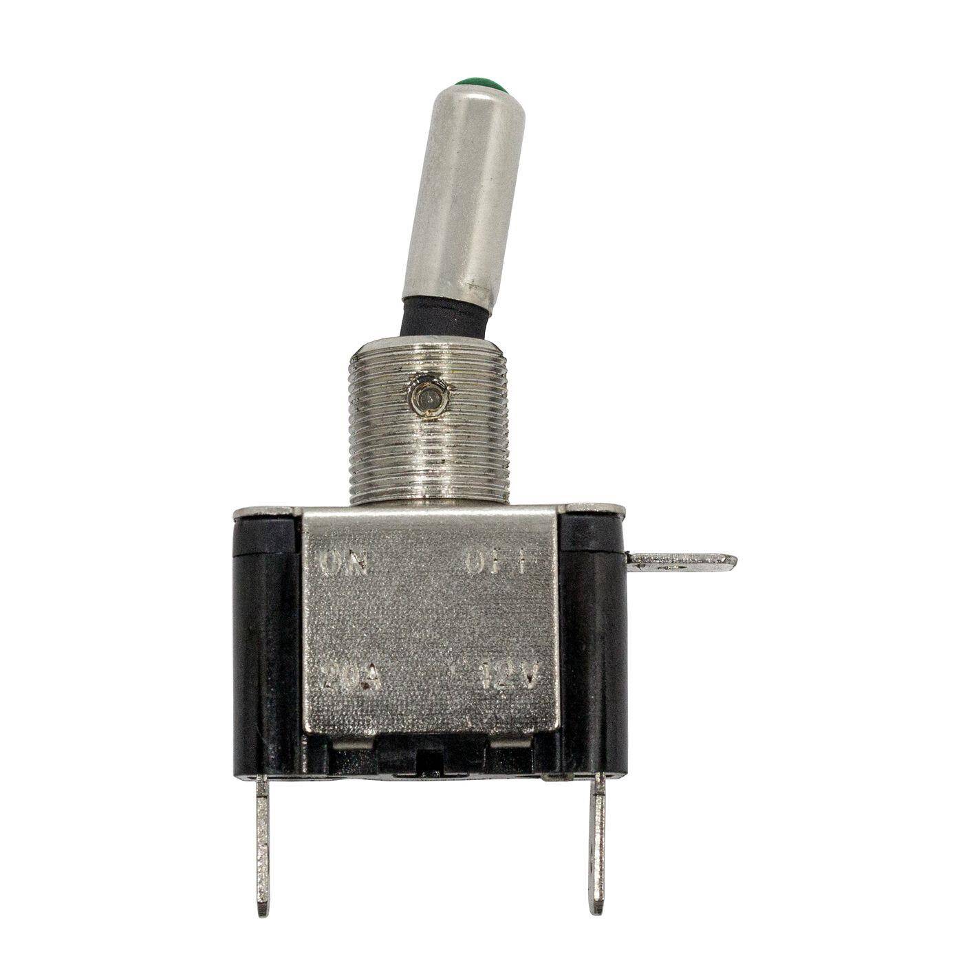 Lumonic Edelstahl Wippschalter Ausschalter mit LED Grün 12mm Durchmesser I 45x18x23mm mit einem 6,3x0,8mm Flachstecker I Geeignet für 20V 12A & -25°C bis +85°C