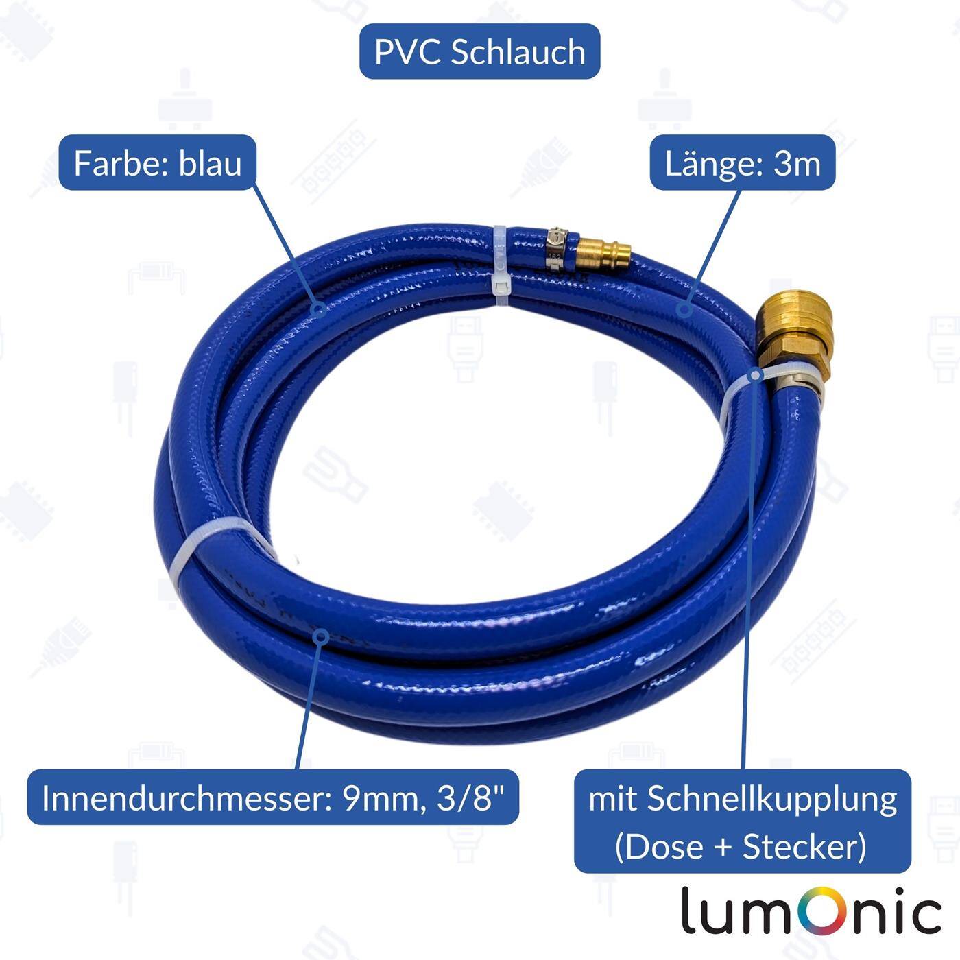 3m Druckluftschlauch mit Schnellkupplung 9mm PVC Druckluftverlängerung Dose & Stecker fertig konfektioniert flexibel, abriebfest und gewebeverstärkt 3m Druckluftschlauch mit Schnellkupplung 9mm PVC Druckluftverlängerung Dose & Stecker fertig konfektioniert flexibel, abriebfest und gewebeverstärkt