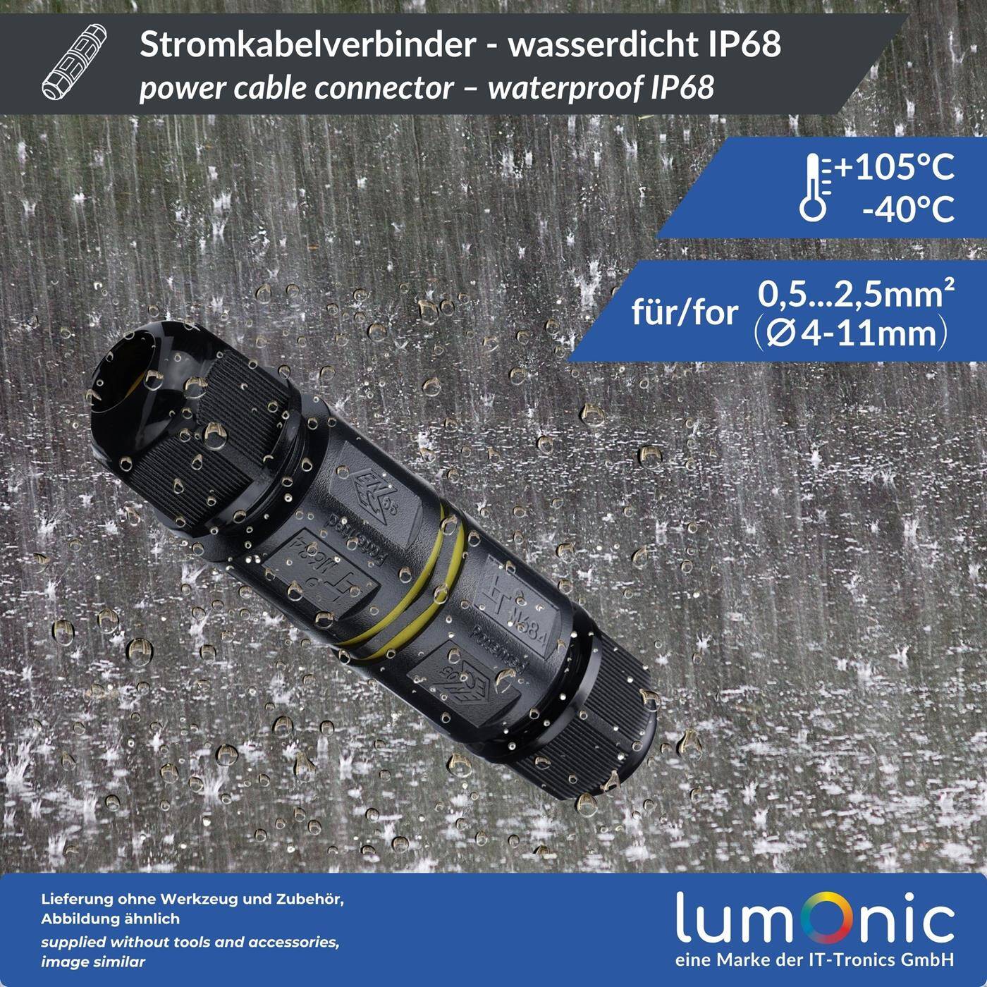 Stromkabelverbinder wasserdicht IP68, schnelle, sichere Kabelreparatur, für Kabel 0,5-2,5mm², -40°C bis+ 105°C, Kabelverbinder für Outdoor, Garten, Erdkabel