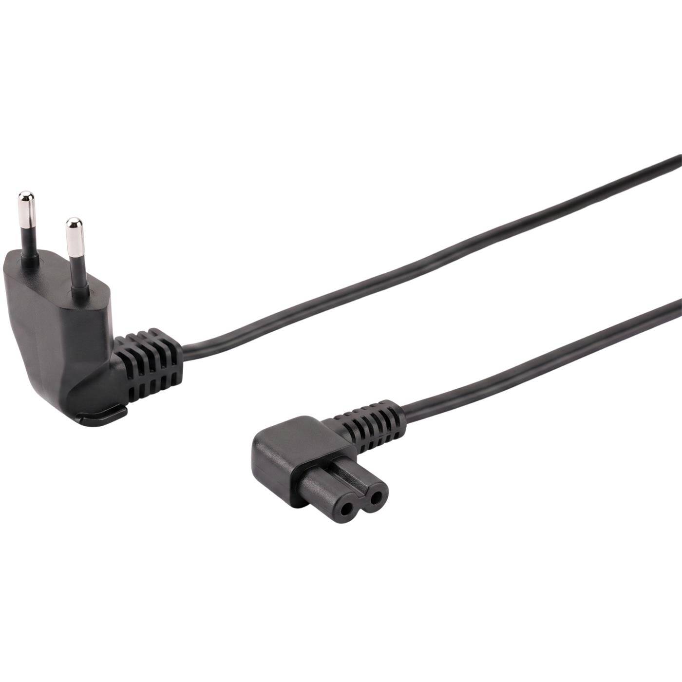 Lumonic Netzkabel Eurostecker 90° auf C7 90° Gewinkelt, Schwarz 1,5 m, 230 V - Beidseitig gewinkelte Stecker, für enge Montagenischen, Knickschutz an beiden Enden, Euro auf C7-Kupplung