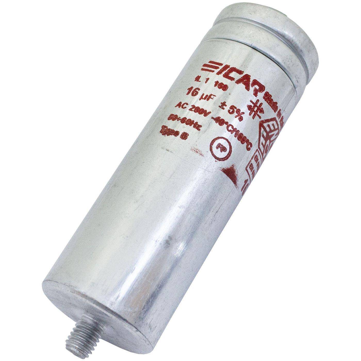 Anlaufkondensator Motorkondensator 16µF 280V 35x103mm Stecker 2,8x0,8mm ICAR 16uF