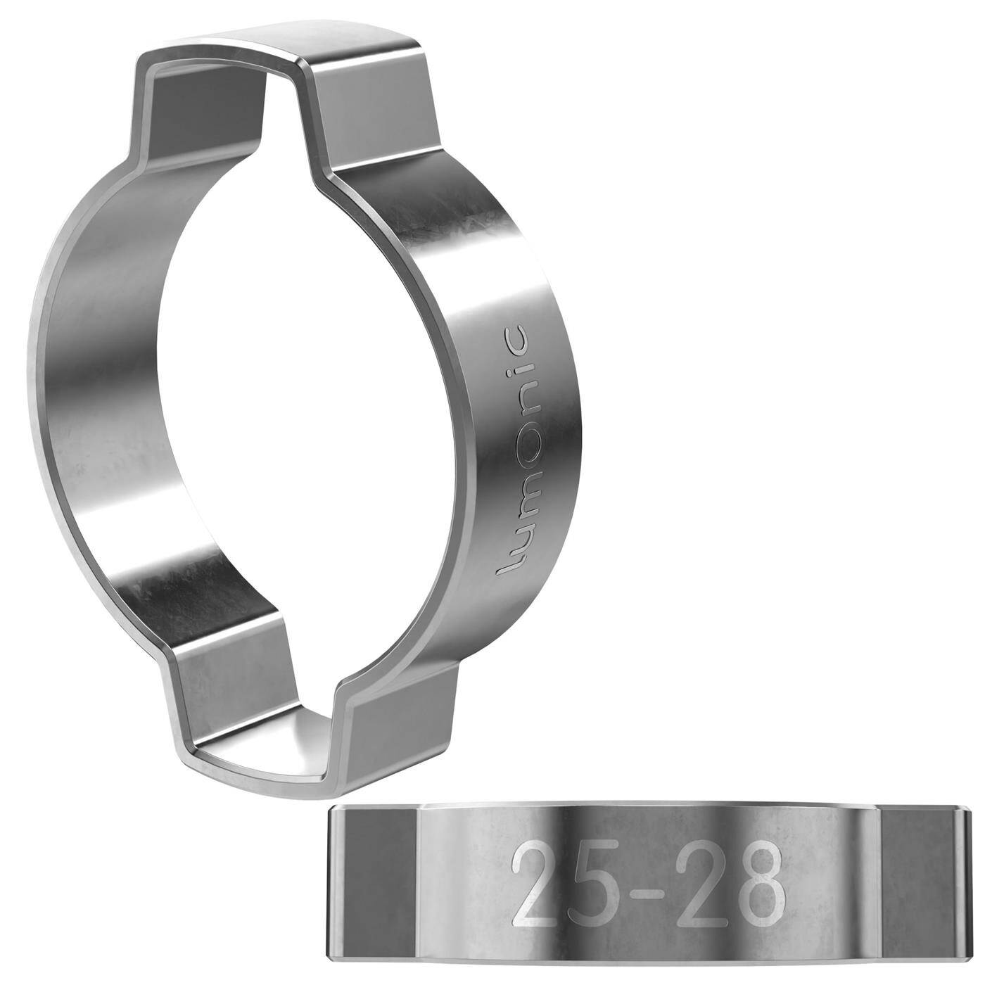 Lumonic I 2x 2-Ohr-Schelle 25-28mm I V2A Edelstahl I Zweiohrschelle I Schlauchschelle I für Druckluft, Rohrsysteme, Garten, KFZ