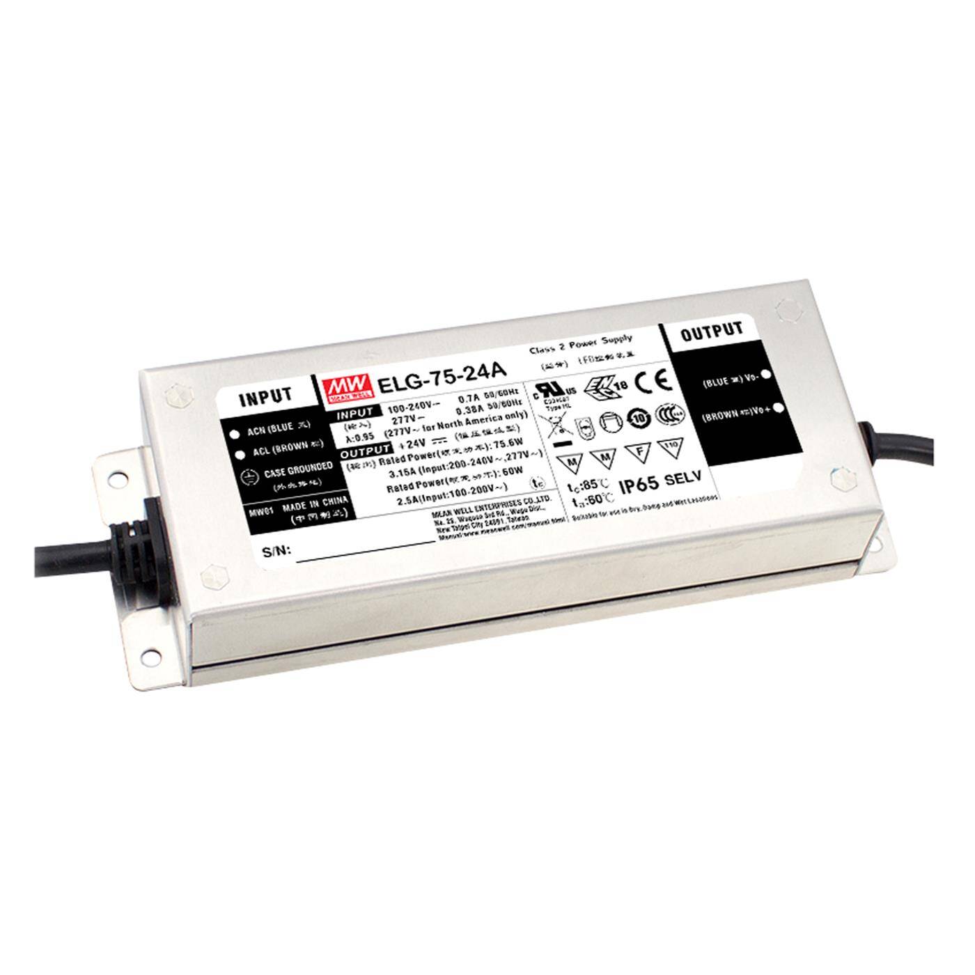 MEAN WELL ELG-75-24DA-3Y 75,6W 24V 3,15A LED power supply IP67 Dimmable DALI PWM