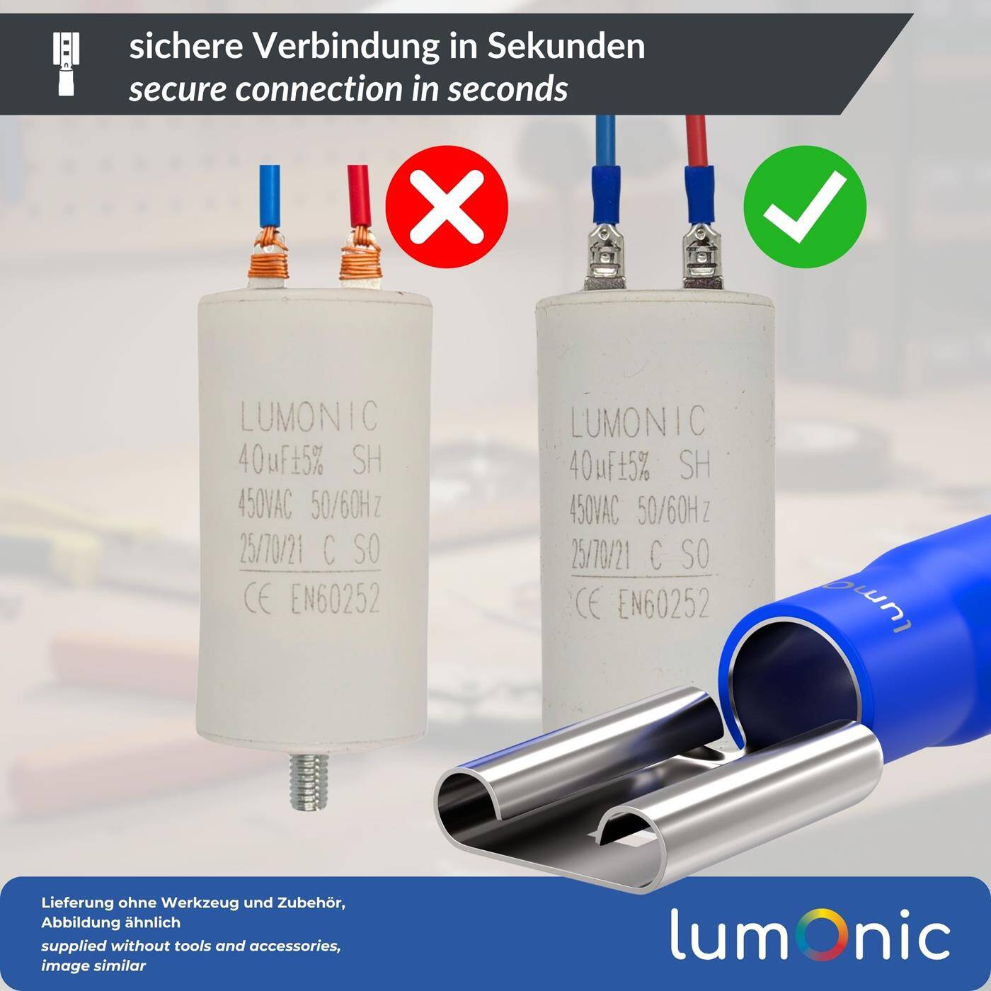 Lumonic 25x Flat receptacle 1,5-2,5mm²  | for flat plug 0,8 x 6,4mm | Partially insulated | Cable connector without soldering | Tin-plated brass | Automotive, mechanical engineering