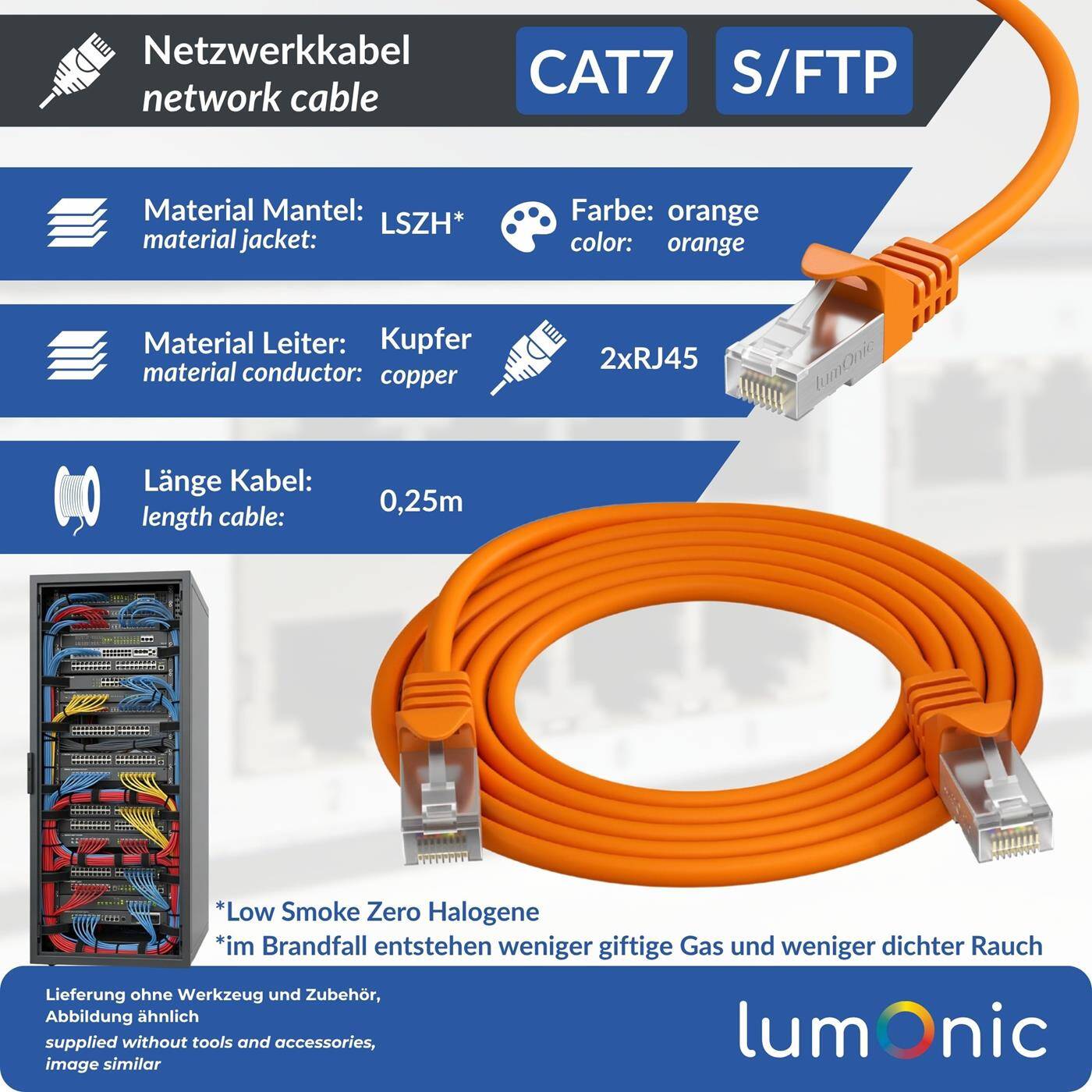 0,25m CAT7 Patchkabel S/FTP RJ45 Orange Ethernet LAN Netzwerkkabel