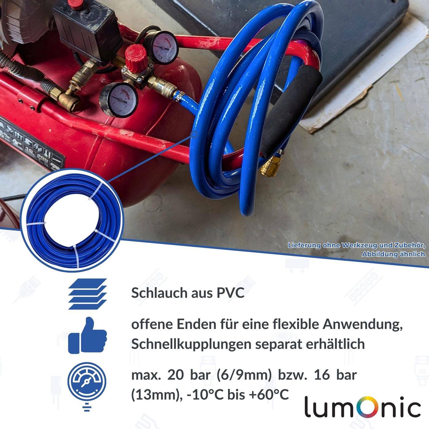 10m Druckluftschlauch 6mm Druckluft & Bewässerung Wasserschlauch PVC Schlauch bis 20 bar flexibel, abriebfest und gewebeverstärkt 10m Druckluftschlauch 6mm Druckluft & Bewässerung Wasserschlauch PVC Schlauch bis 20 bar flexibel, abriebfest und gewebeverstärkt