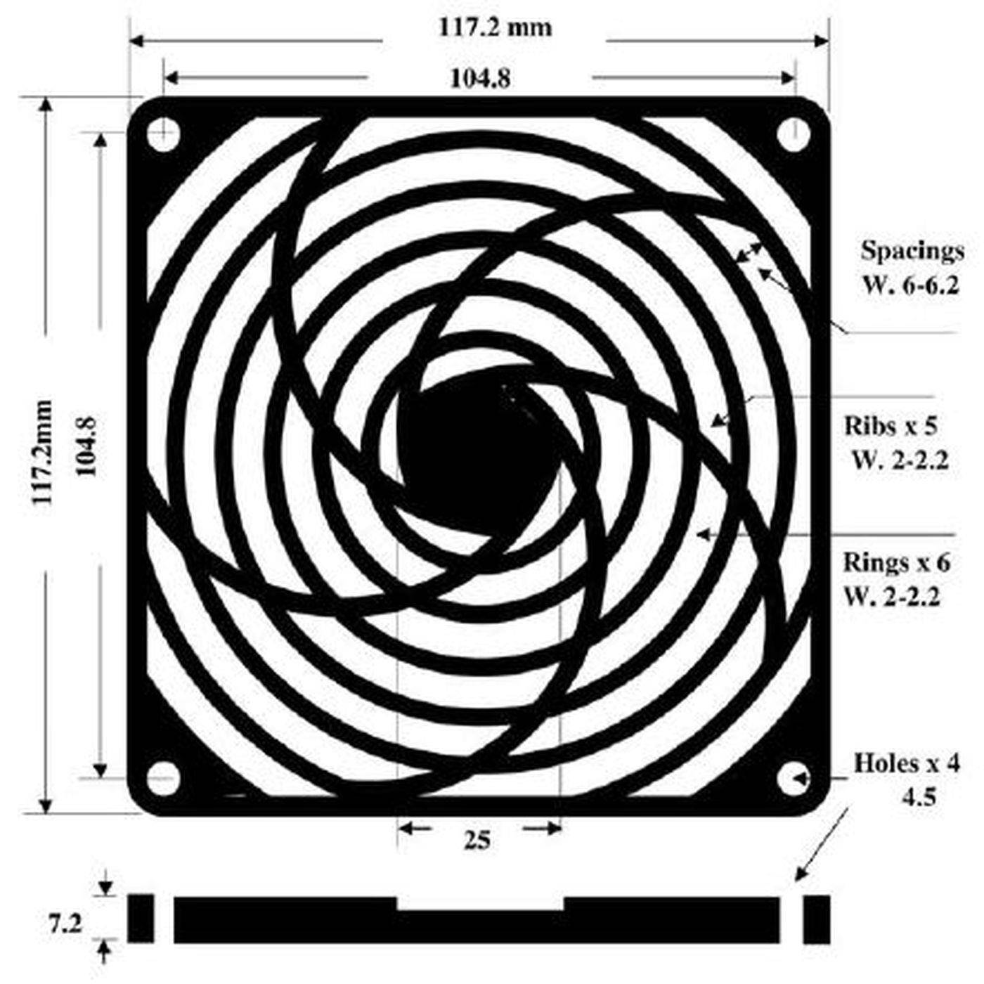 Fan grille + Dust filter 120x120mm 45ppi 3-part spin-on filter