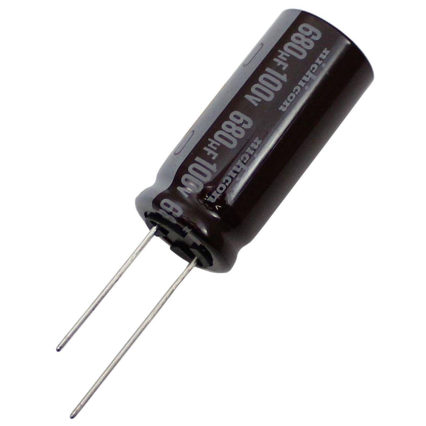 Elko Kondensator Radial 680µF 100V | Elektrolytkondensator bis zu einer Temperatur von 105°C | 16x35,5mm | 680uF UPS2A681MHD Nichicon