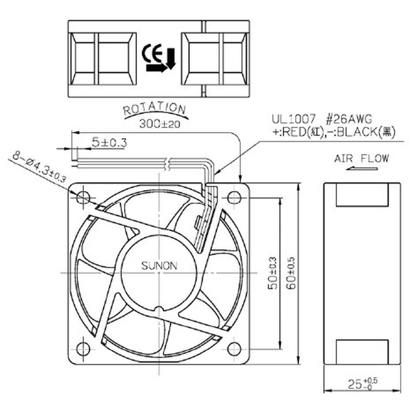 Fan 24V DC 1,68W 60x60x25mm 39,9m³/h 4500U/Min 39,9m³/h Sunon EE60252B1-A99