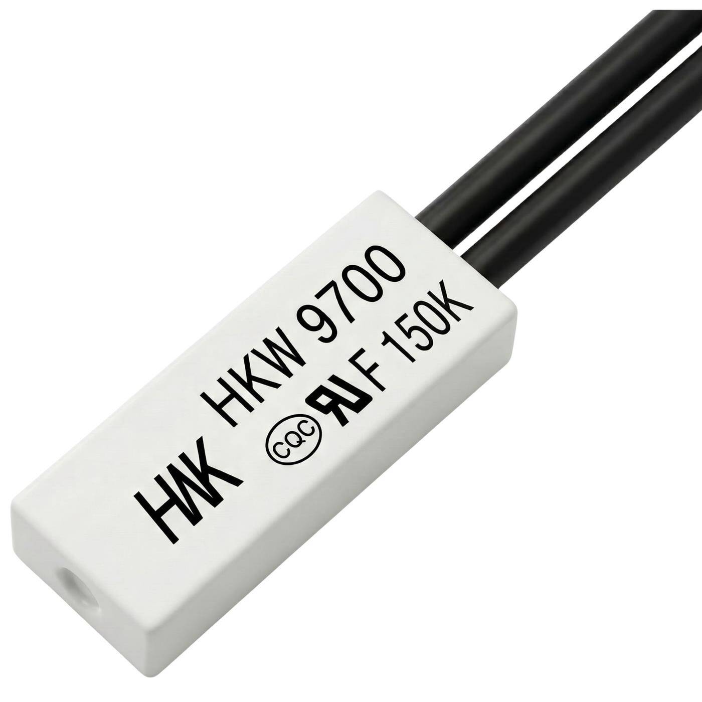 Lumonic HKW9700 Temperaturschalter flach | 150°C ± 5°C | Schließer NO | max. AC 250V/5A | max. DC 24V/8A | Kabel 70mm | 21x8x4mm | Thermoschalter, Bimetall, KSD9700 | Motoren, Netzteile, Heizlüfter
