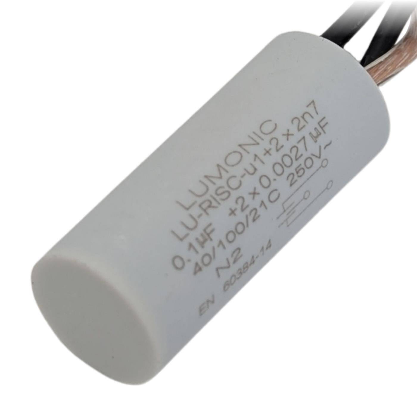 Entstörkondensator 0,1µF 2x2,7nF 250VAC 15x35mm -40...+100°C 3 Anschlusskabel Radial 0,1uF EMV-Kondensator für Haushaltsgeräte, Elektrowerkzeuge, Gebäudetechnik, Industrieanwendungen, LED