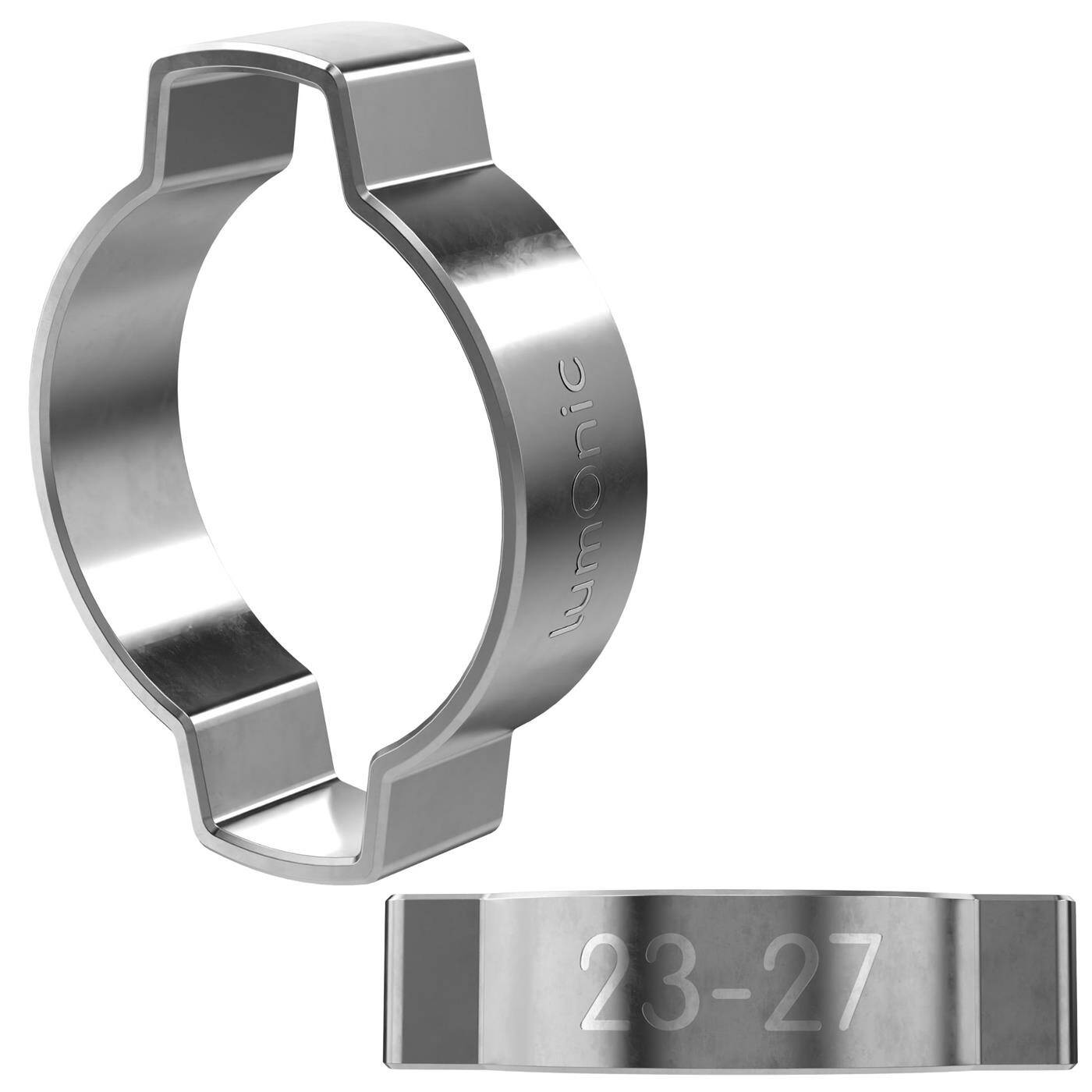 2x 2-ear clip 23-27mm V2A Stainless steel Two-ear clamp Hose clamp for Compressed air, Pipe systems, Garden, CAR