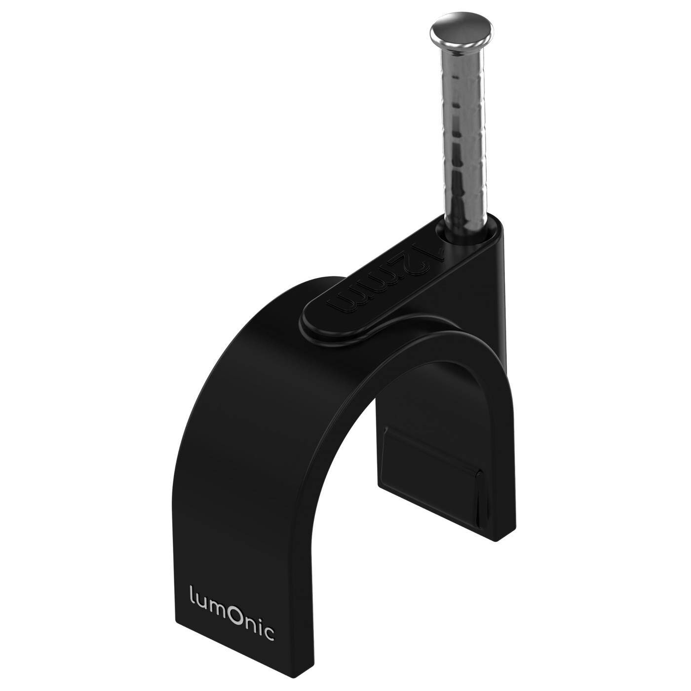 Lumonic 100x Nagelschelle 12mm für Kabel schwarz - Kabelschelle mit 25mm Nagel z.B. zur Befestigung an der Wand - Kabelklemmen verschiedene Größen 4-14mm