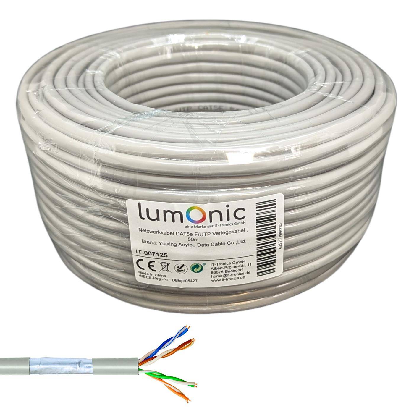 50m Netzwerkkabel Verlegekabel CAT5e F/UTP Ethernet Kabel LAN Kabel CAT.5e