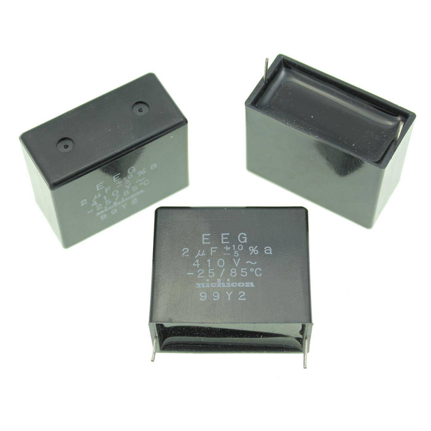 Nichicon MKT Folien Kondensator | 2µF 410V AC I 2-Pin Anschluss I 2-Pin I 2uF, 2000nF I Kondensator gegen Flackern | für Haushaltsgeräte, Elektrowerkzeuge, Gebäudetechnik, Industrieanwendungen, LED