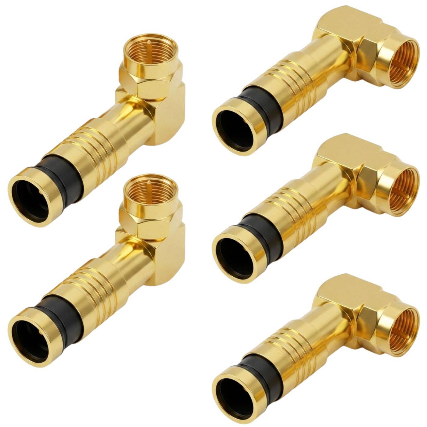 Lumonic 5 Piece 90 °F compression plug 7mm | gold-plated, angled | F-connector for compression technology | Crimp connector for coaxial cable, SAT cable, antenna cable, cable internet