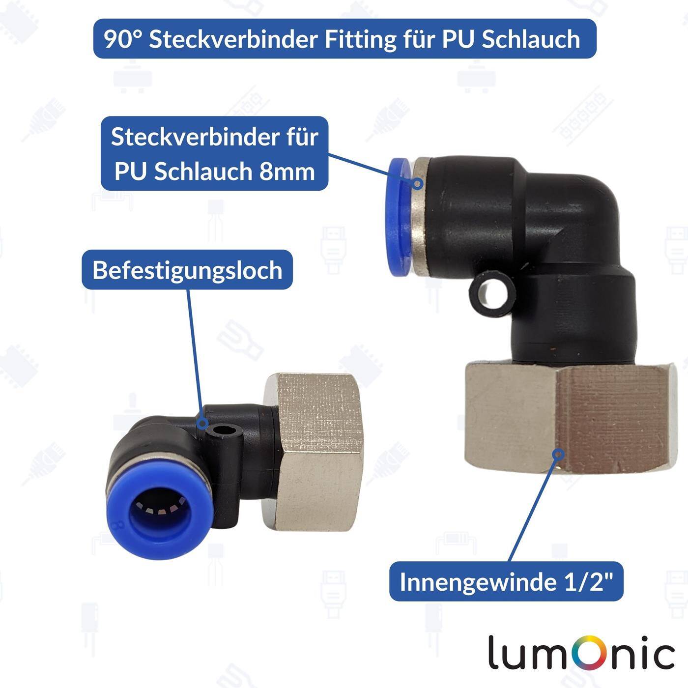 PU Schlauch 90° Steckverbinder Fitting mit Innengewinde 8mm*1/2Zoll Winkel-Verbinder L-Steckverbinder pneumatischer Steckverbinder Fitting Druckluft & Automatisierung