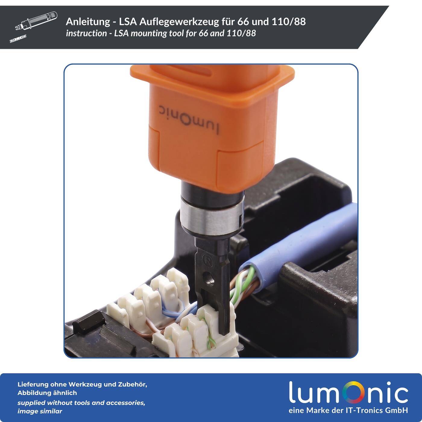 Lumonic LSA Auflegewerkzeug für 66 und 110/88 - Impact-Bauform, umkehrbare Klinge für 66 und 110/88, ohne Schneidfunktion, Schlagkraft einstellbar, für TK- und Datenanlagen