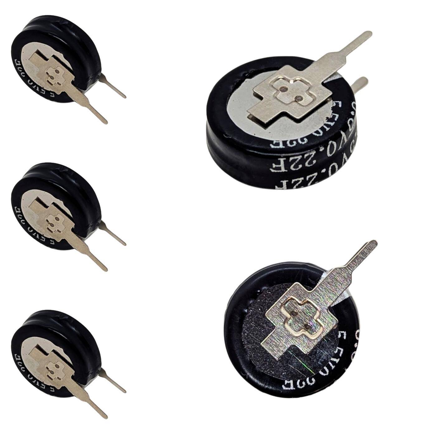 5x Supercap 0,22F 5,5V V-Type, EDLC for direct use, high capacity, 5.5V monoblock - no balancing necessary, flicker protection, backup, Arduino, PLC, heating