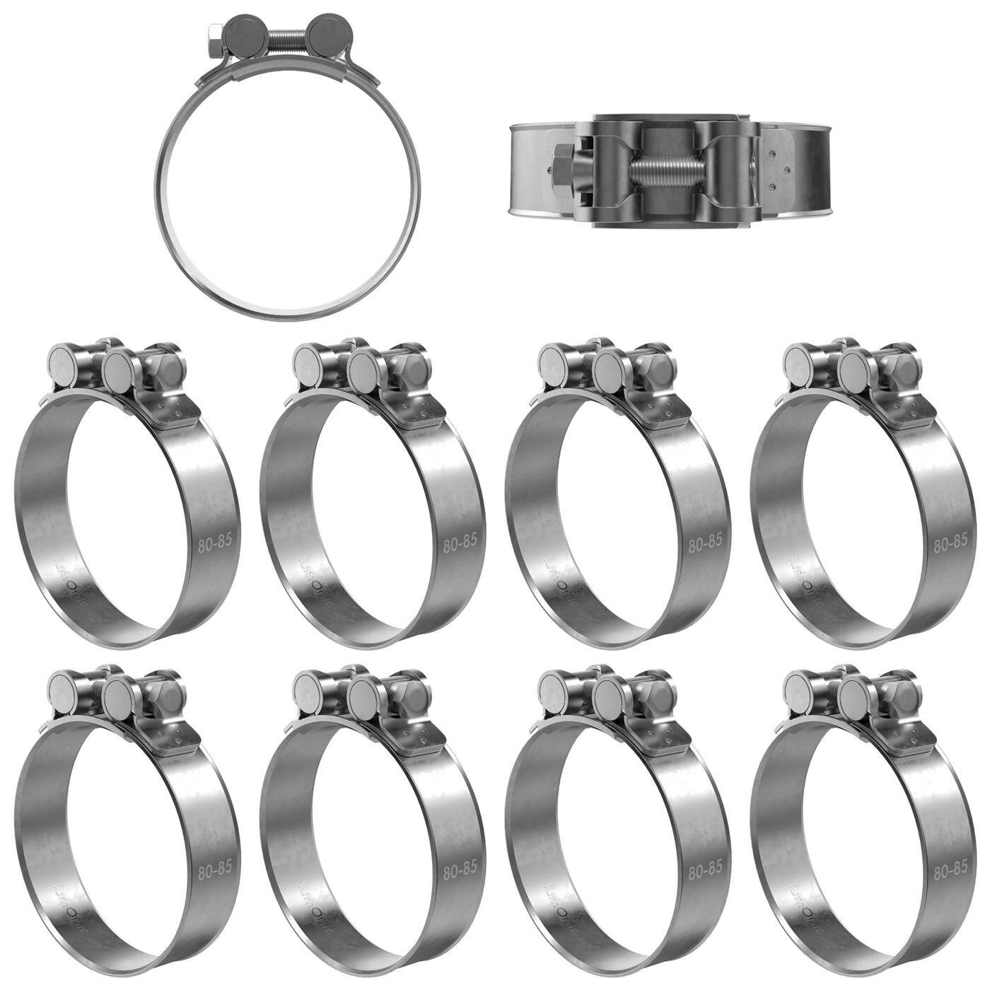 10x Lumonic Hinge pin clamp Stainless steel 80-85mm V2A Exhaust clamp for construction cars trucks