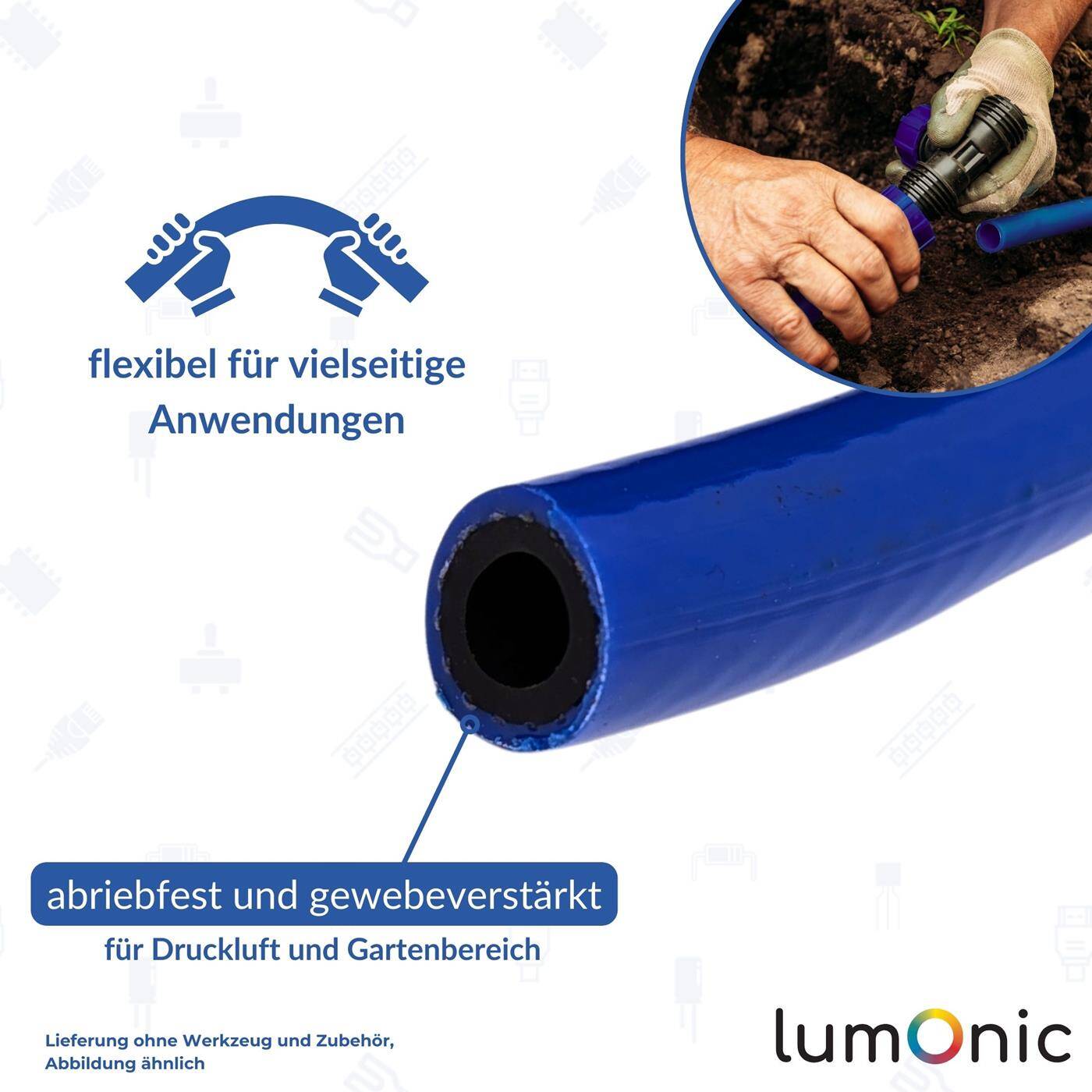 10m Druckluftschlauch 9mm Druckluft & Bewässerung Wasserschlauch PVC Schlauch bis 20 bar flexibel, abriebfest und gewebeverstärkt 10m Druckluftschlauch 9mm Druckluft & Bewässerung Wasserschlauch PVC Schlauch bis 20 bar flexibel, abriebfest und gewebeverstärkt