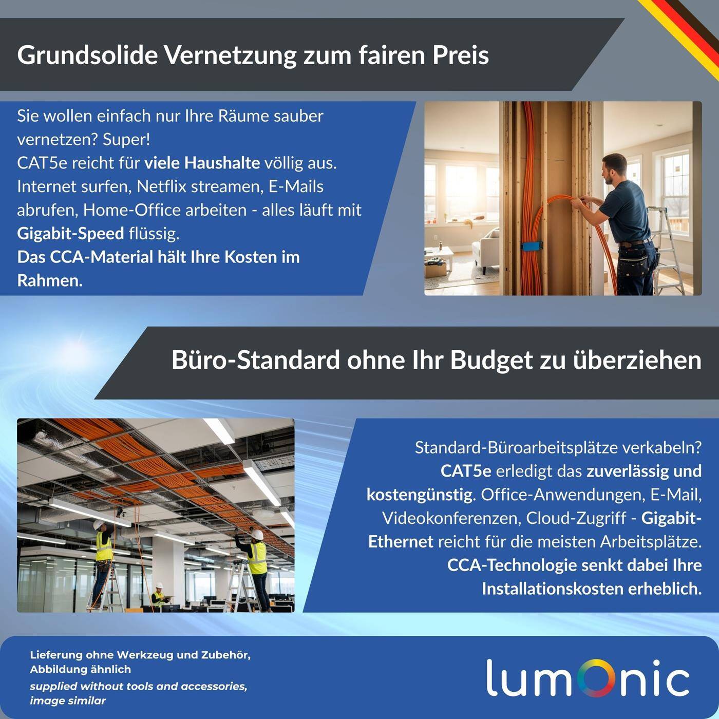 Lumonic LAN Netzwerkkabel 50m | LAN Kabel CAT5e F/UTP | Verlegekabel 4x 2x AWG26/1 (starr) | 100MHz Gigabit Ethernet