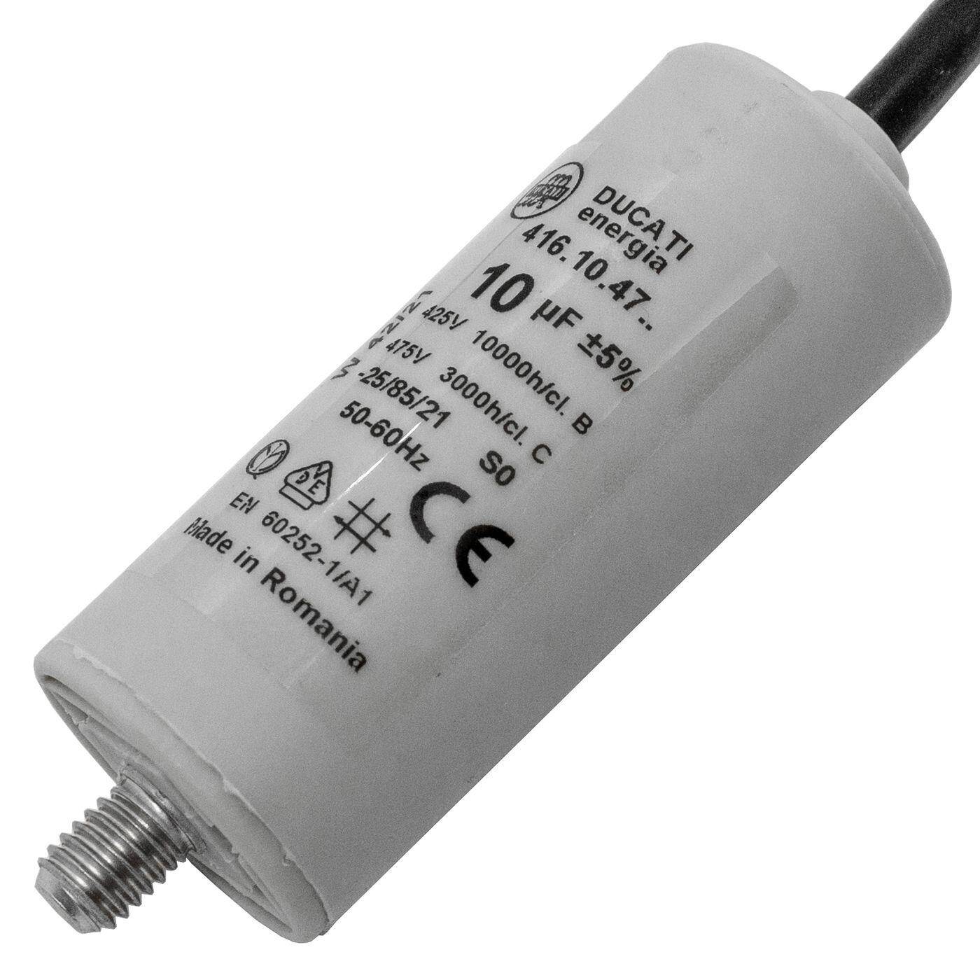 Starting capacitor Motor capacitor 10µF 400V 30x70mm Cable 35cm Ducati 416.10.47 B 10uF