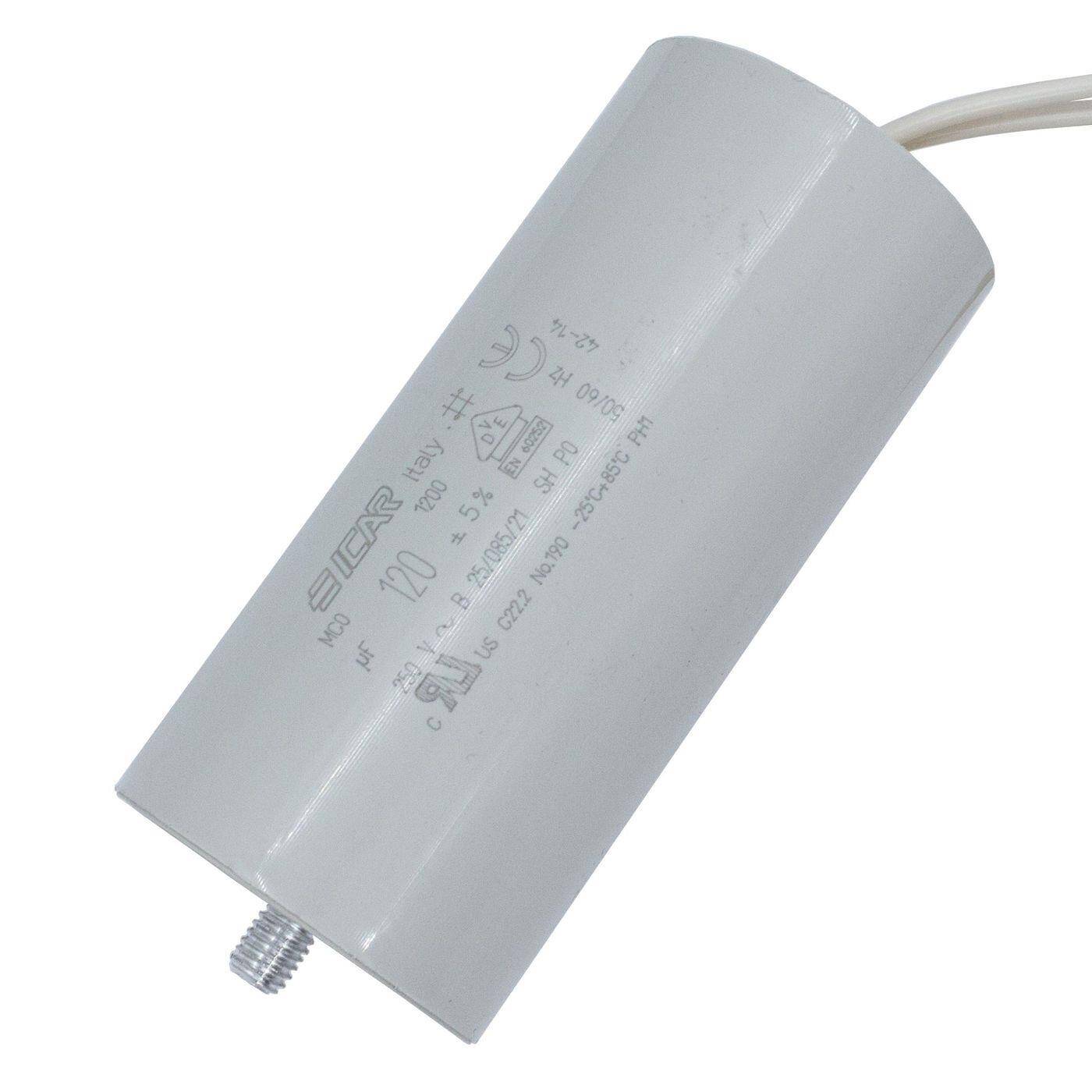 Anlaufkondensator Motorkondensator 120µF 250V 55x119mm Kabel 40cm ICAR 120uF