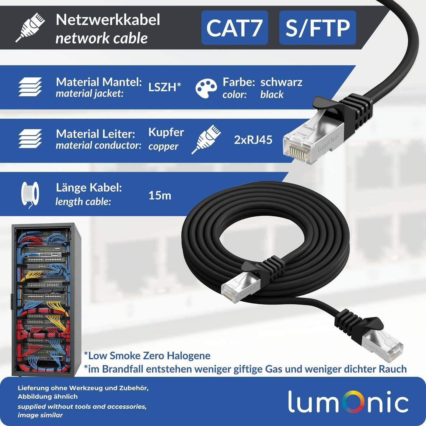 15m RJ-45 Netzwerkkabel Patchkabel CAT7 Schwarz S/FTP Ethernet DSL LAN CAT.7
