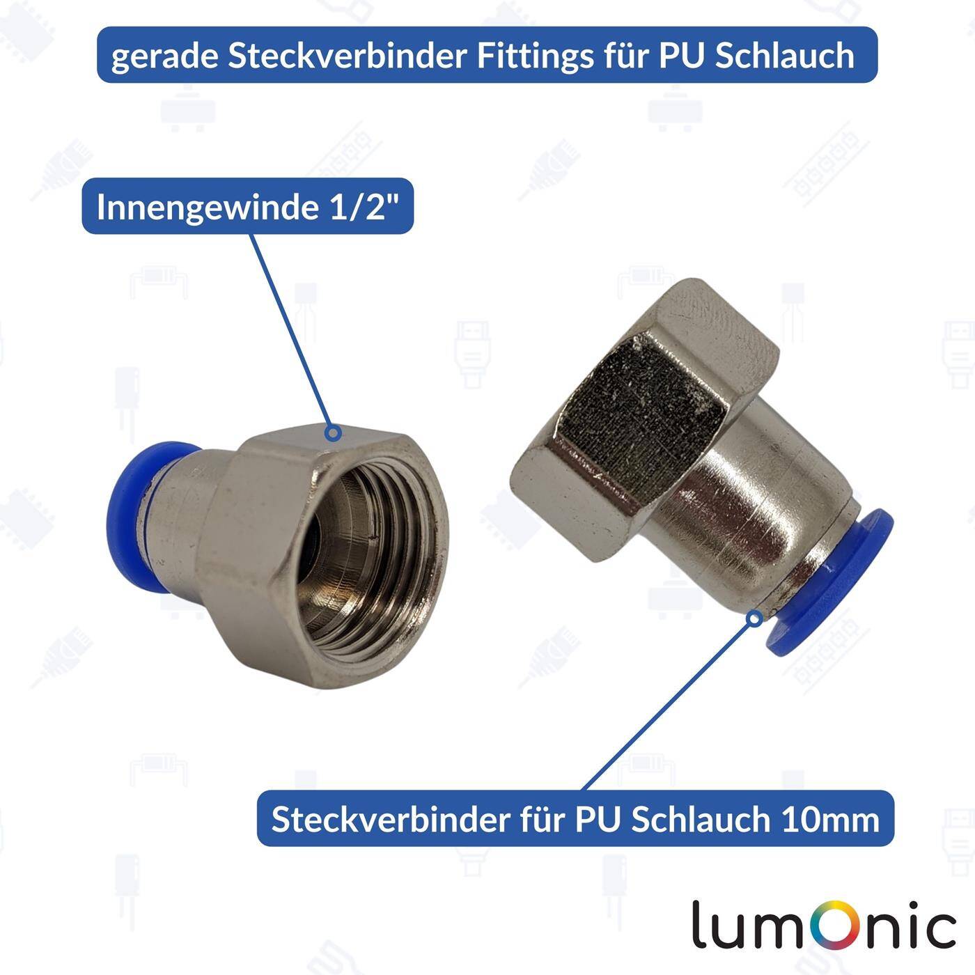 PU Schlauch Steckverbinder Fitting mit Innengewinde 10mm*1/2Zoll gerade Schnellverschluss pneumatischer Steckverbinder Schlauchverbinder Druckluft & Automatisierung
