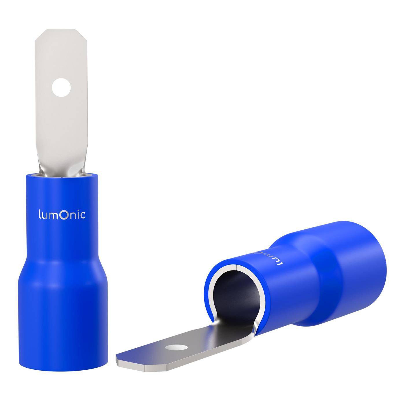 Lumonic 25x Flat plug 1,5-2,5mm²  | for blade receptacle 0,8 x 2,8mm | Partially insulated | Cable connector without soldering | Tin-plated brass | Automotive, mechanical engineering