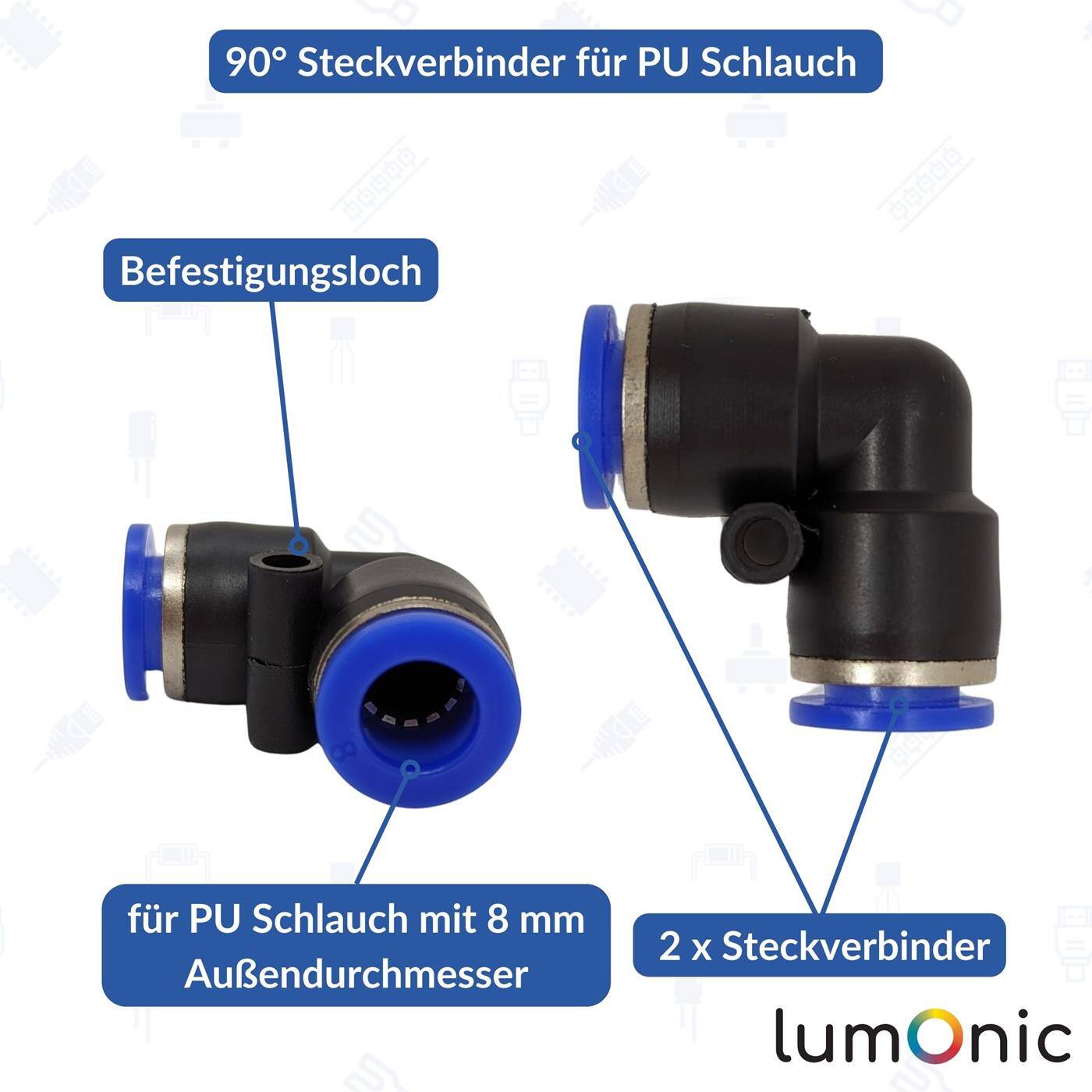 PU Schlauch 90° Steckverbinder 8mm Winkel-Verbinder L-Steckverbinder pneumatischer Steckverbinder Schlauchverbinder Druckluft & Automatisierung
